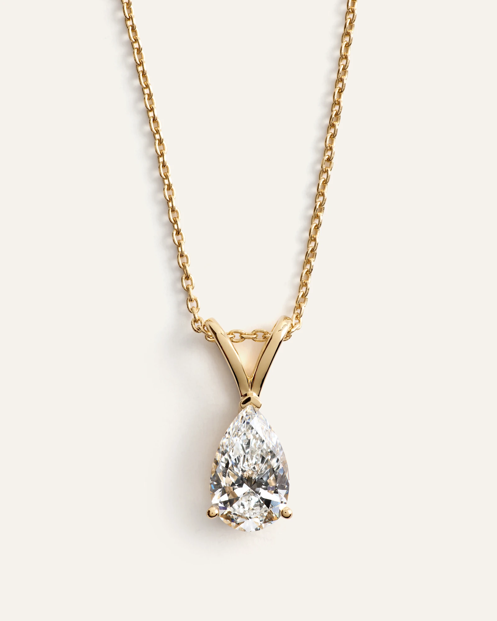 14K Gold Lab Grown Diamond Pear Necklace - 1ctw