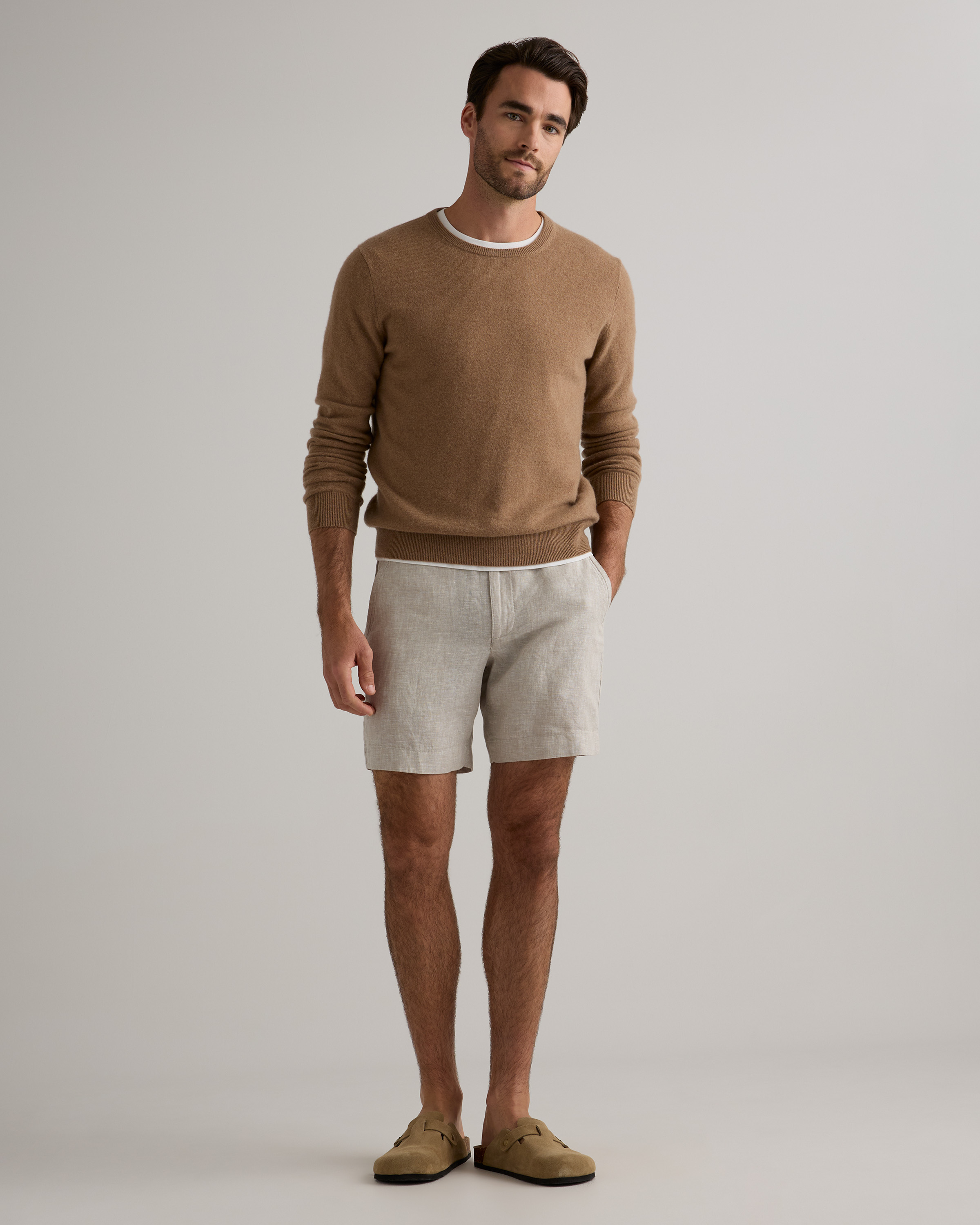 100% European Linen Trouser Shorts in Flax