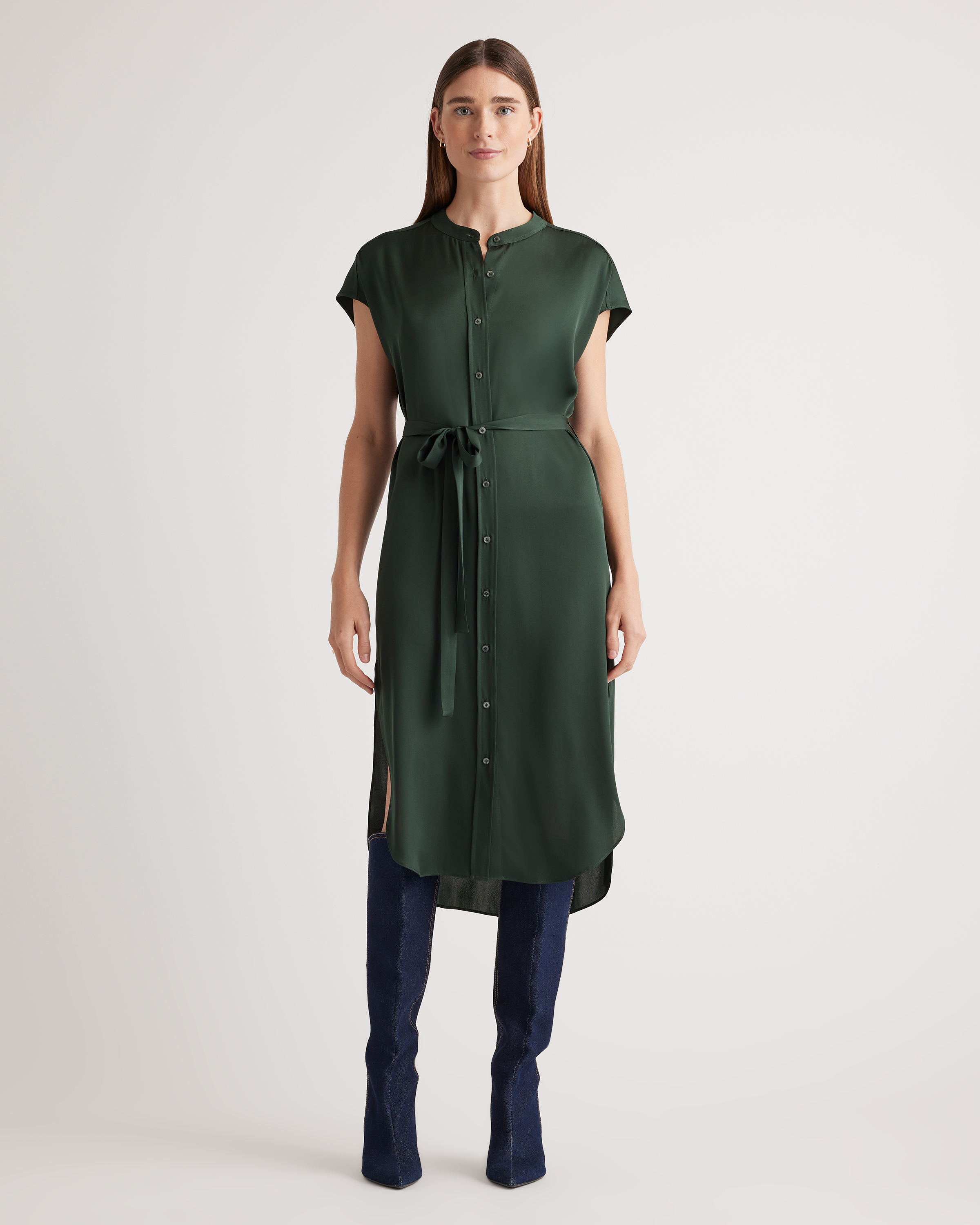 green shirt dress midi Green Collared Button Down Tie Waist Midi Shirt Dress *FINAL SALE*  SSYS