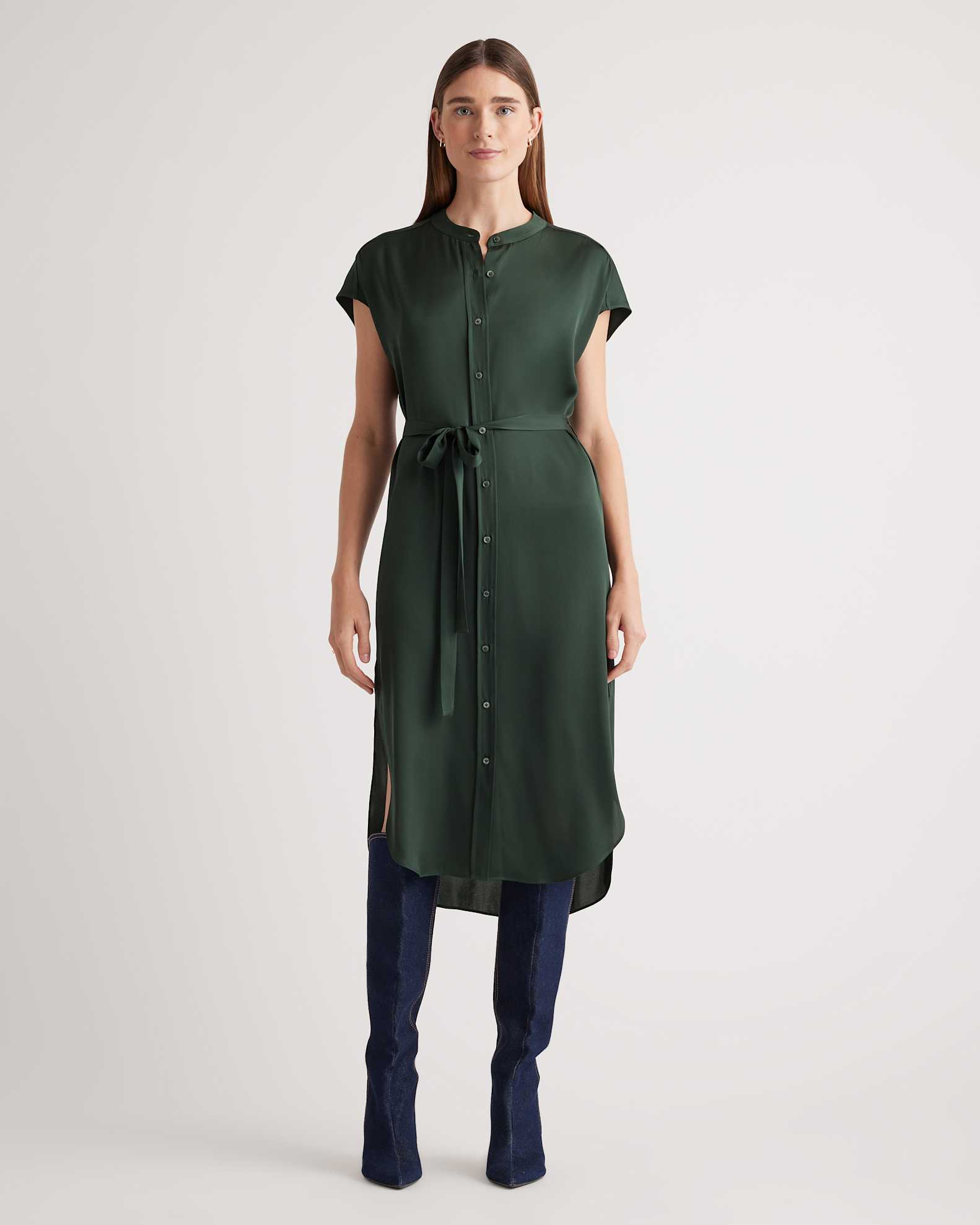 green shirt dress midi Green Collared Button Down Tie Waist Midi Shirt Dress *FINAL SALE* SSYS