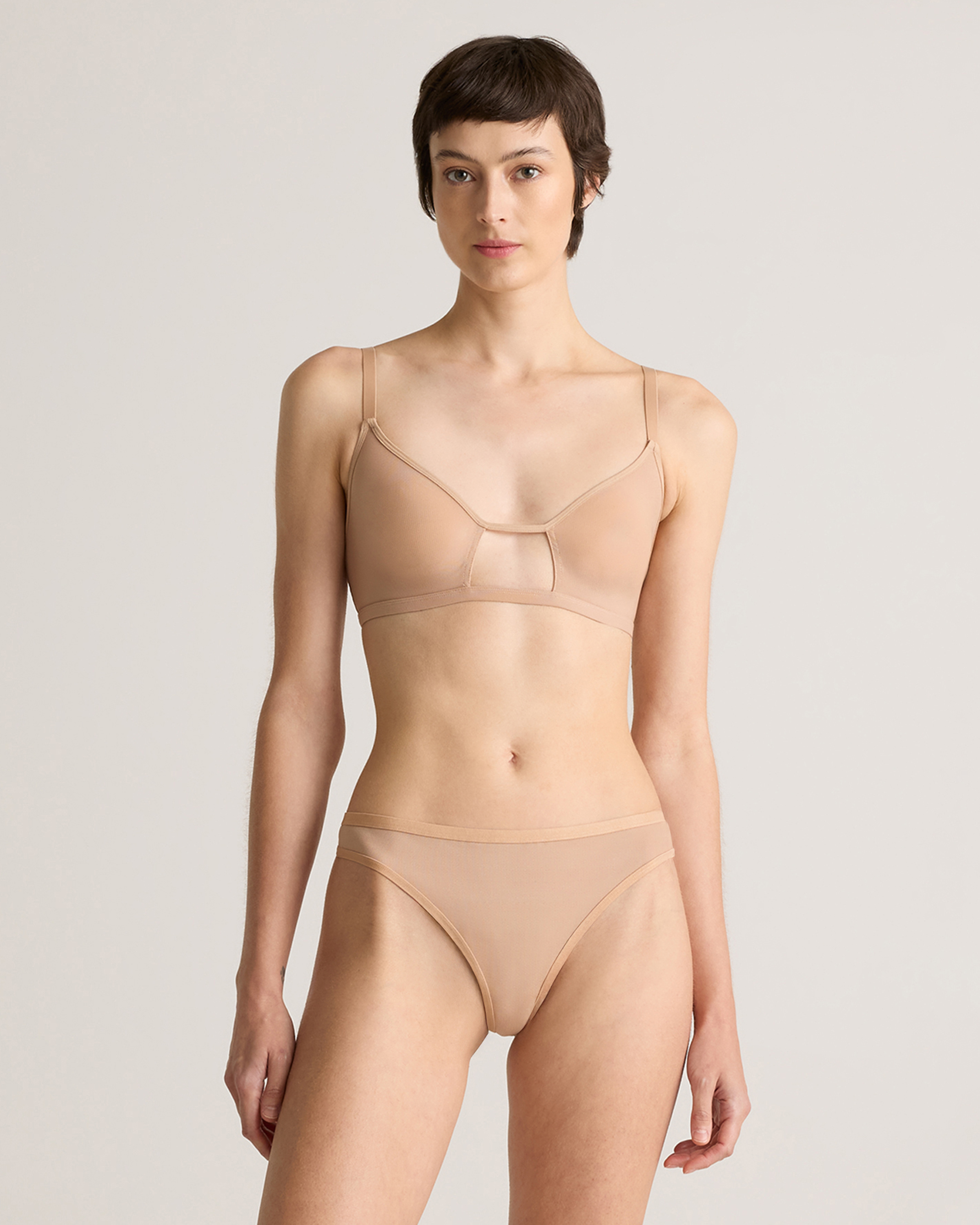 Sand Belgian Mesh Sheer Cutout Bralette (2-Pack)