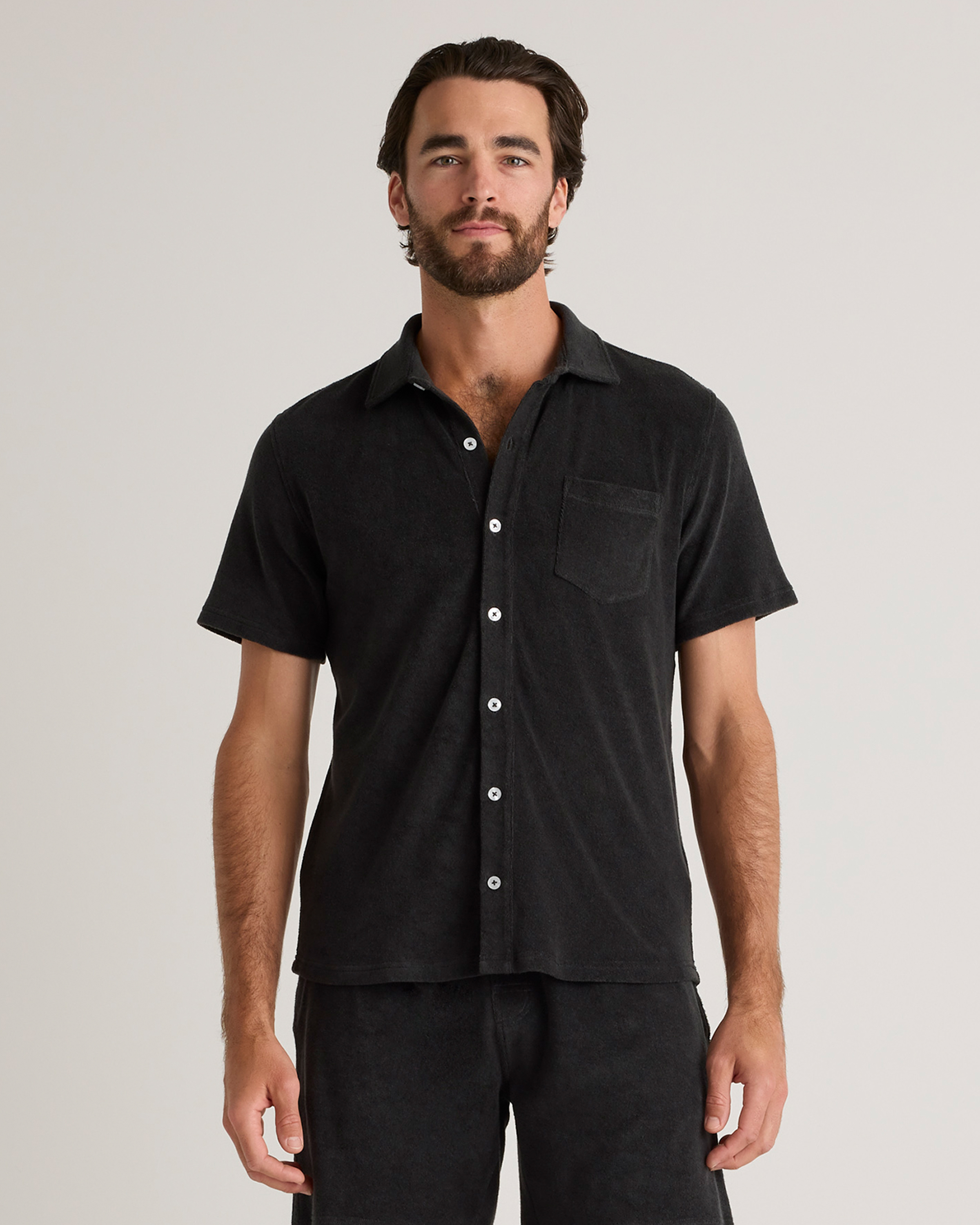Quince Men's Terry Towel Button Down Polo In Charcoal