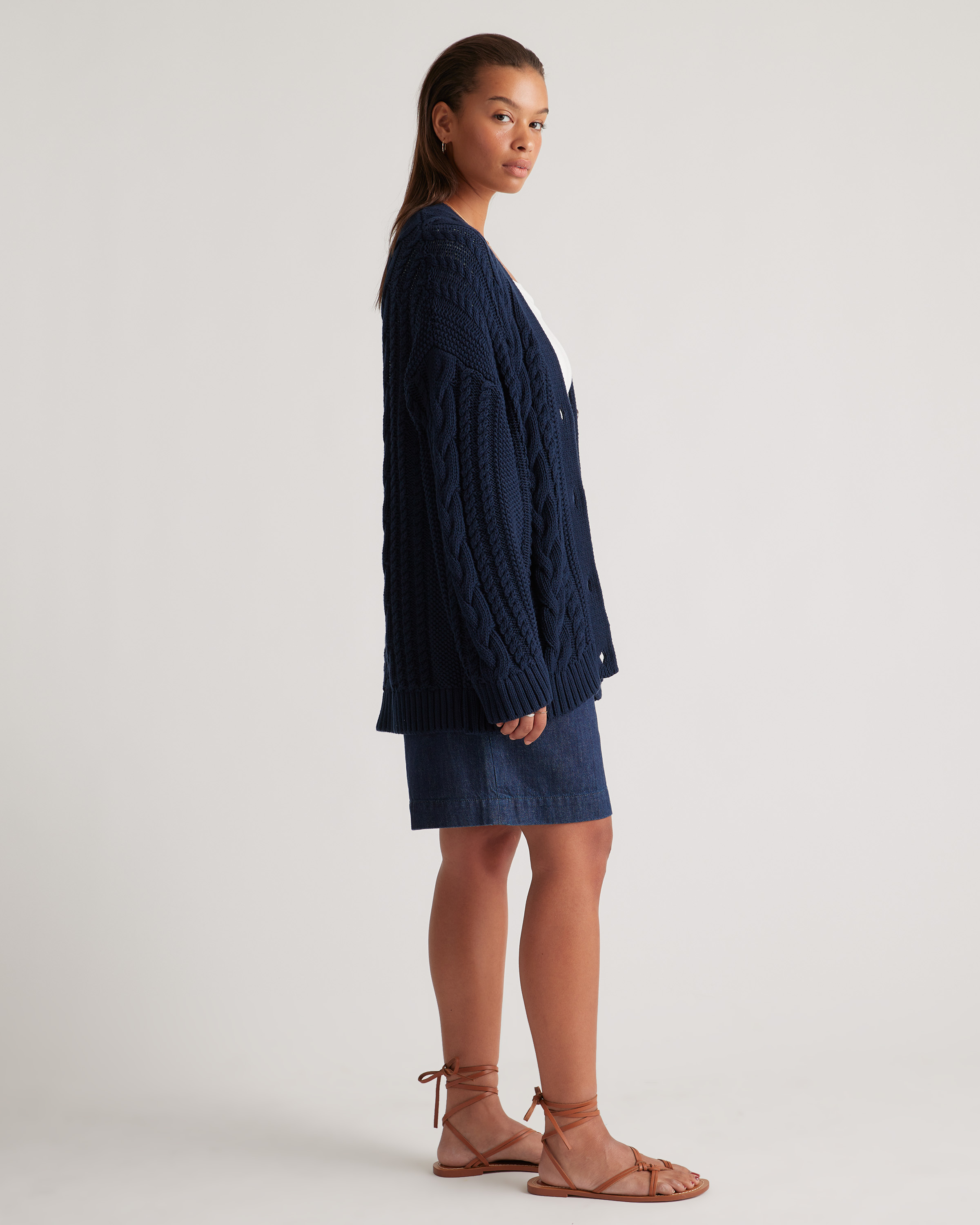 100% Organic Cotton Oversized Cable Cardigan in Navy