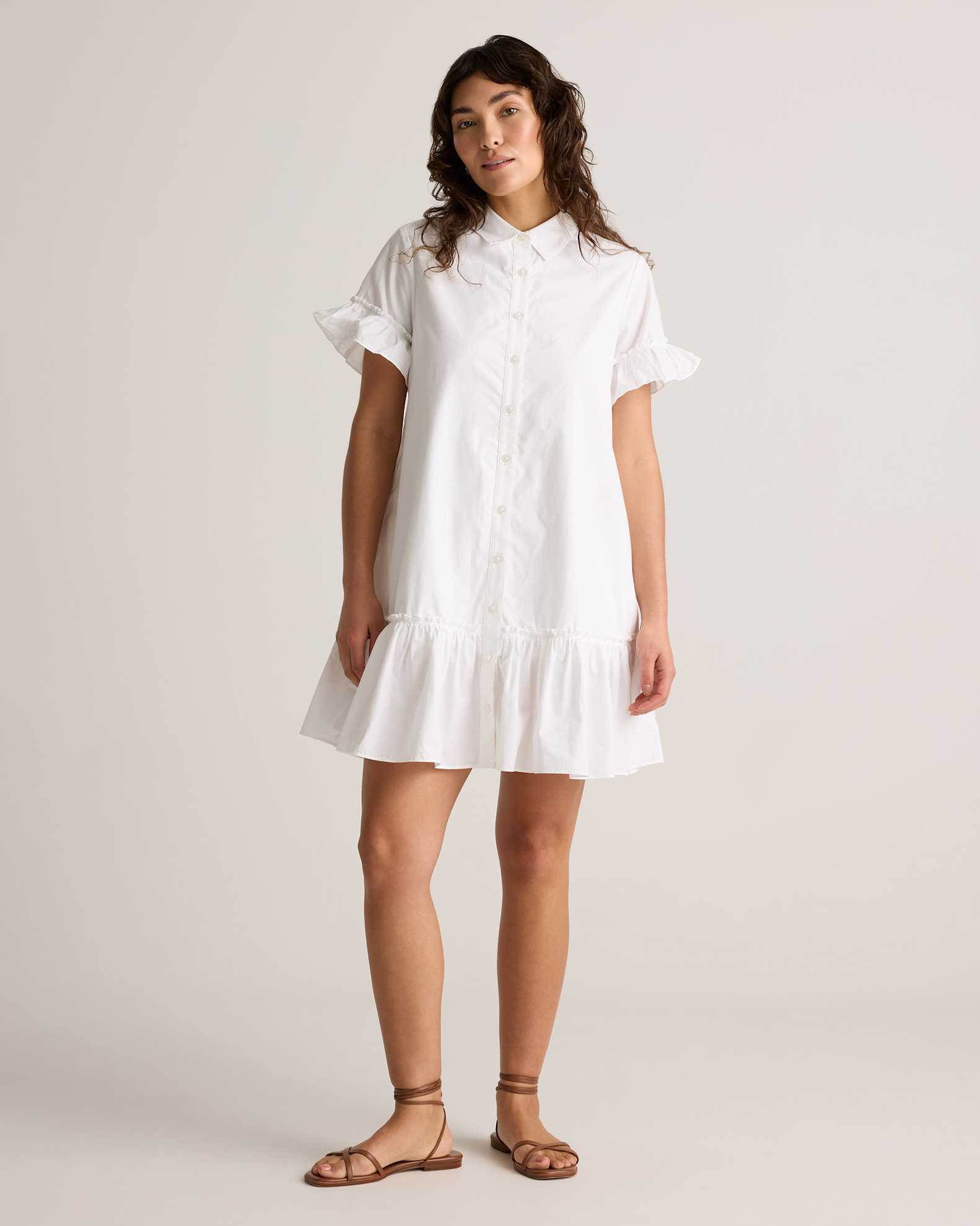 Women's Poplin Short Sleeve Ruffle Shirt Dress in Classic White, Size Medium, Organic Cotton by Quince Women's Poplin Short Sleeve Ruffle Shirt Dress in Classic White, Size Medium, Organic Cotton by Quince