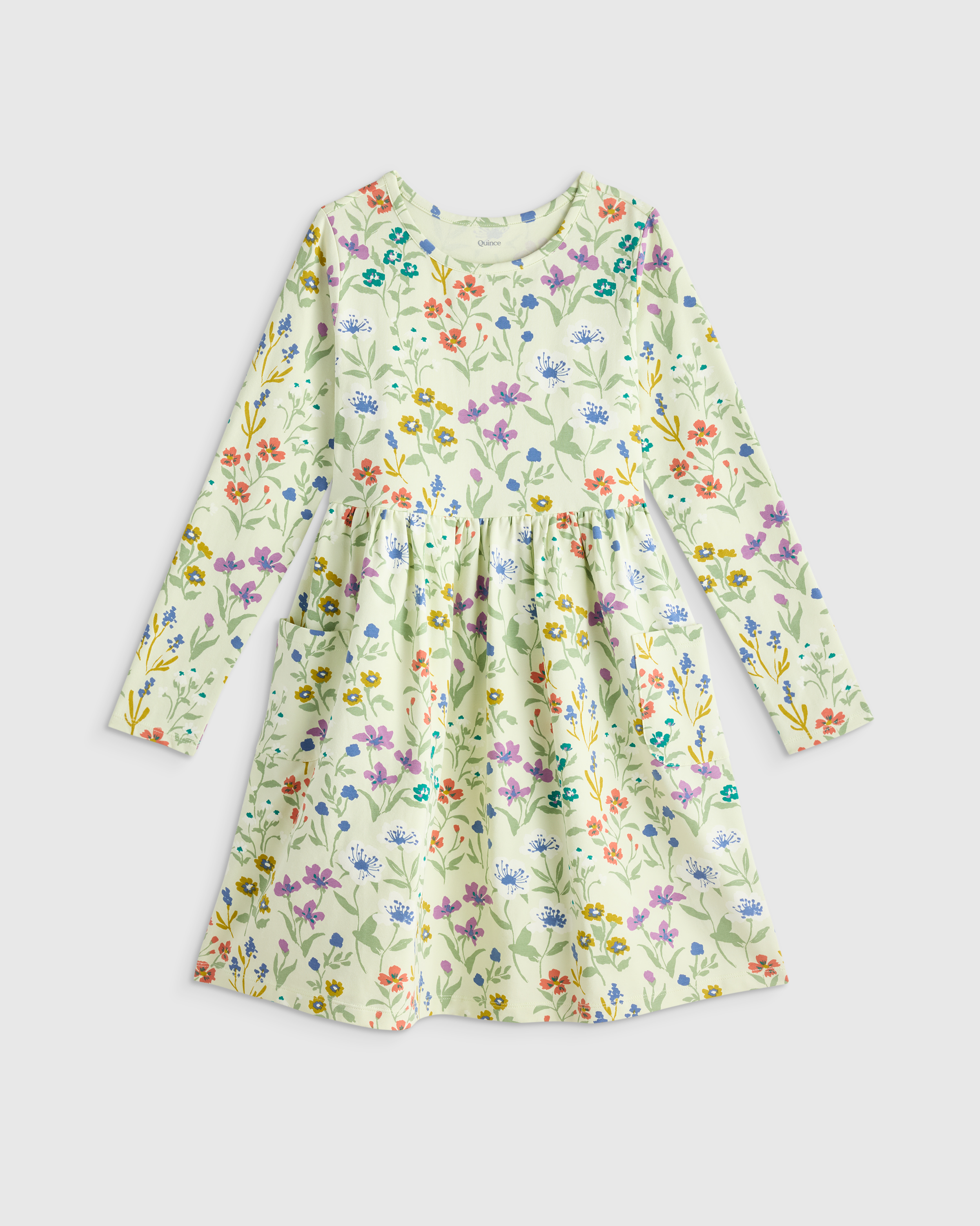 Mint Garden Path Organic Cotton Long Sleeve Fit and Flare Pocket Dress 