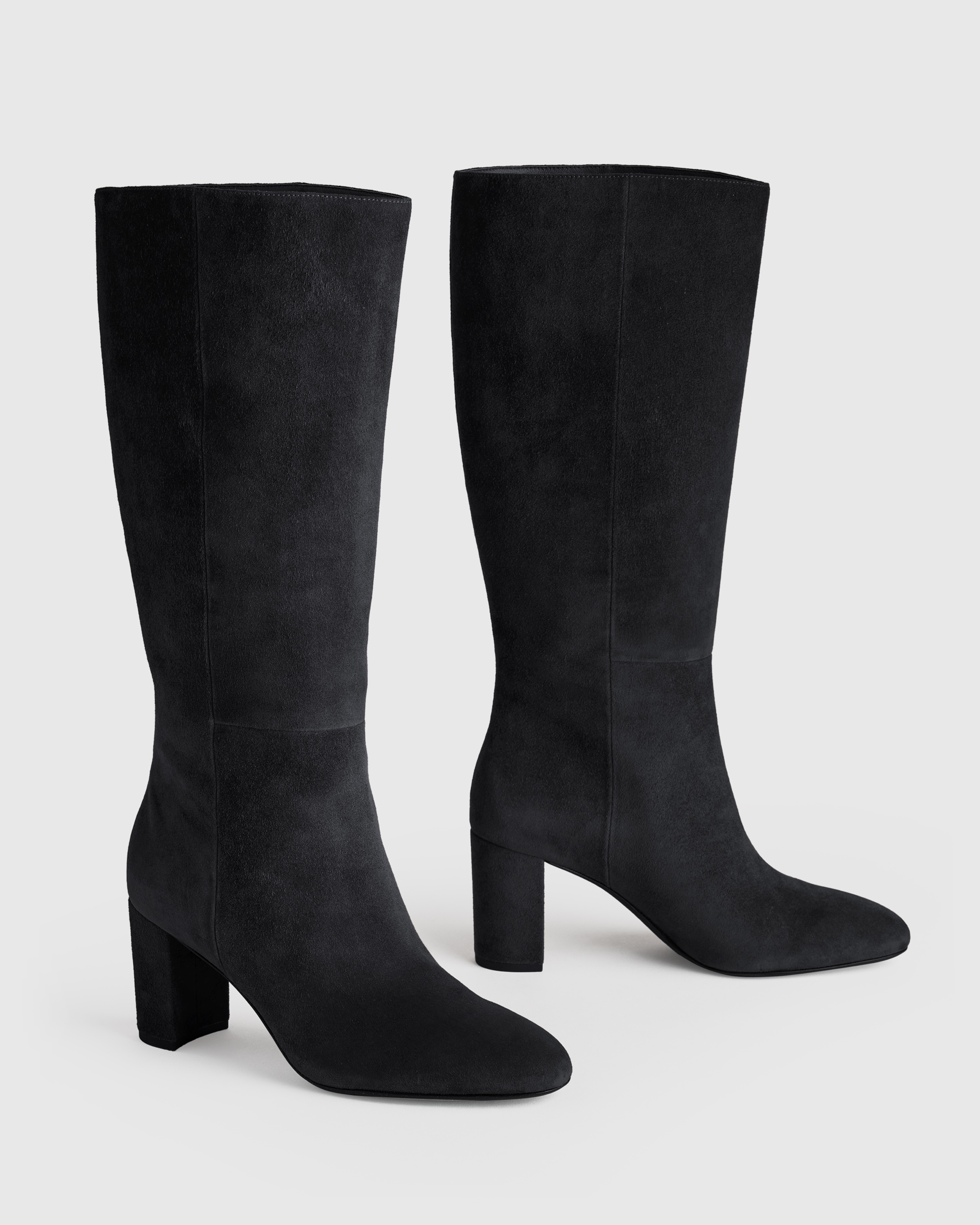 W--282-BLK Italian Suede Slouchy Block Heel Boots Black 1434 CROPPED