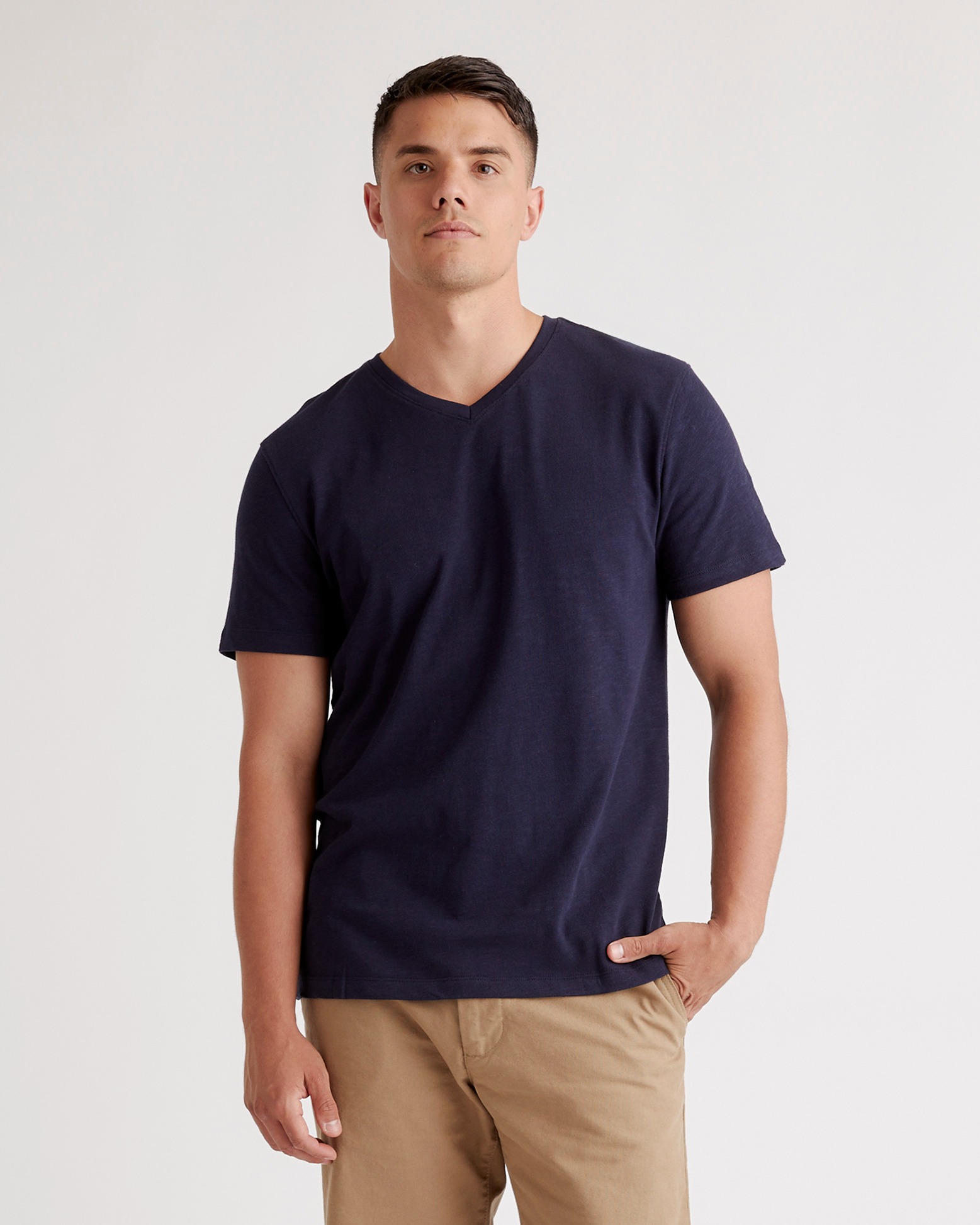 Deep Navy 100% Organic Cotton Slub V-Neck Tee