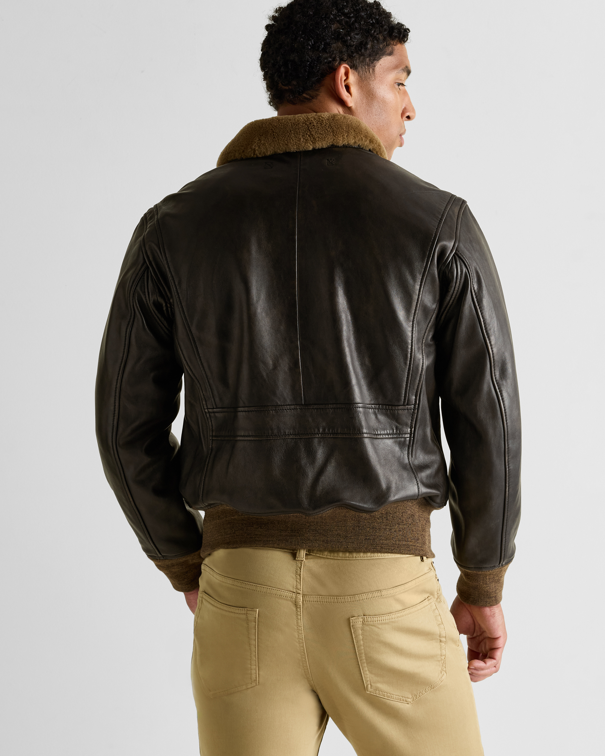 Shearling Collar Leather Flight Jacket