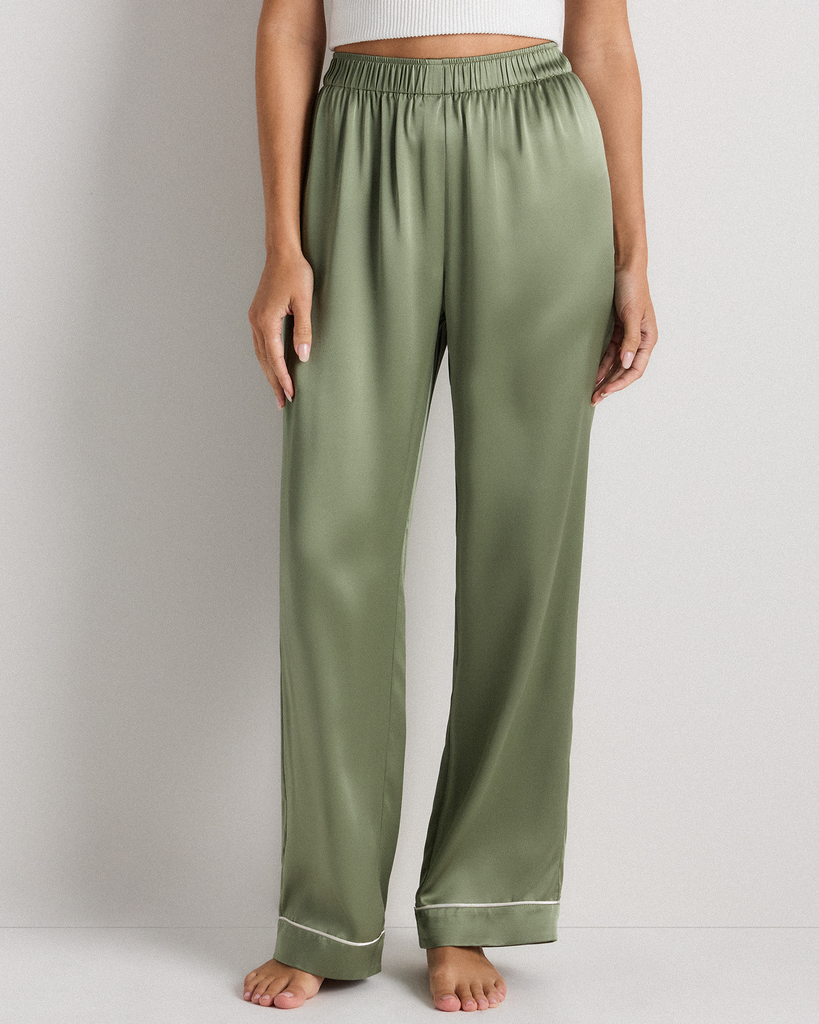 Moss Green 100% Washable Silk Satin Pajama Pant