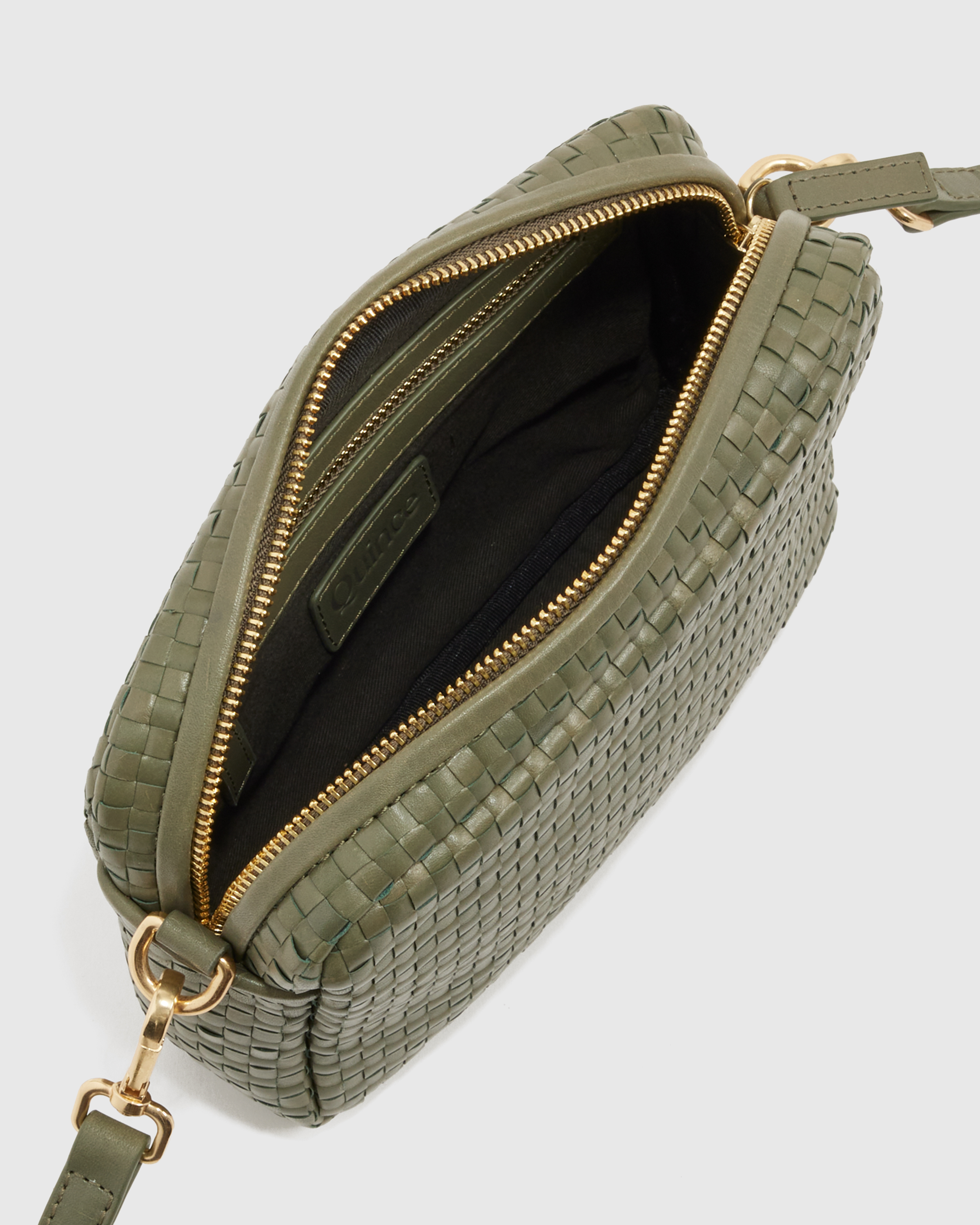 Italian Leather Woven Camera Crossbody in Olive display picture 3