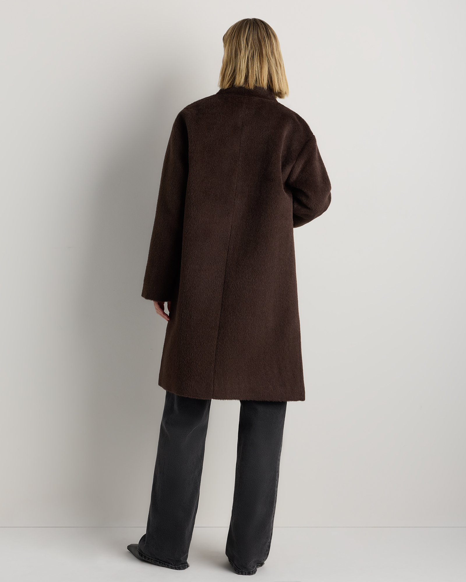Alpaca-Wool Stand Collar Coat in Coffee Bean Brown