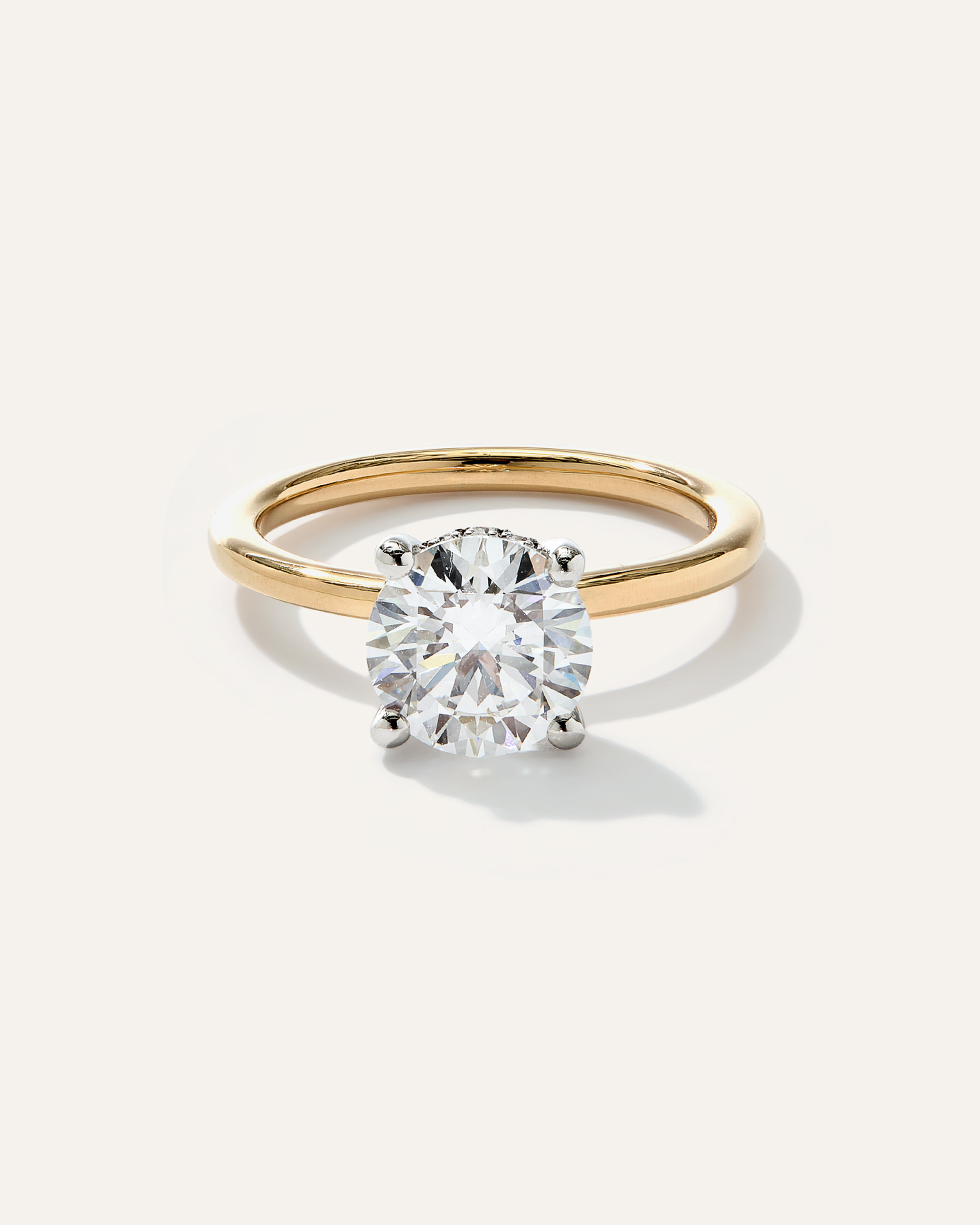 Yellow Gold Lab Grown Diamond Round Petite Hidden Halo Engagement Ring