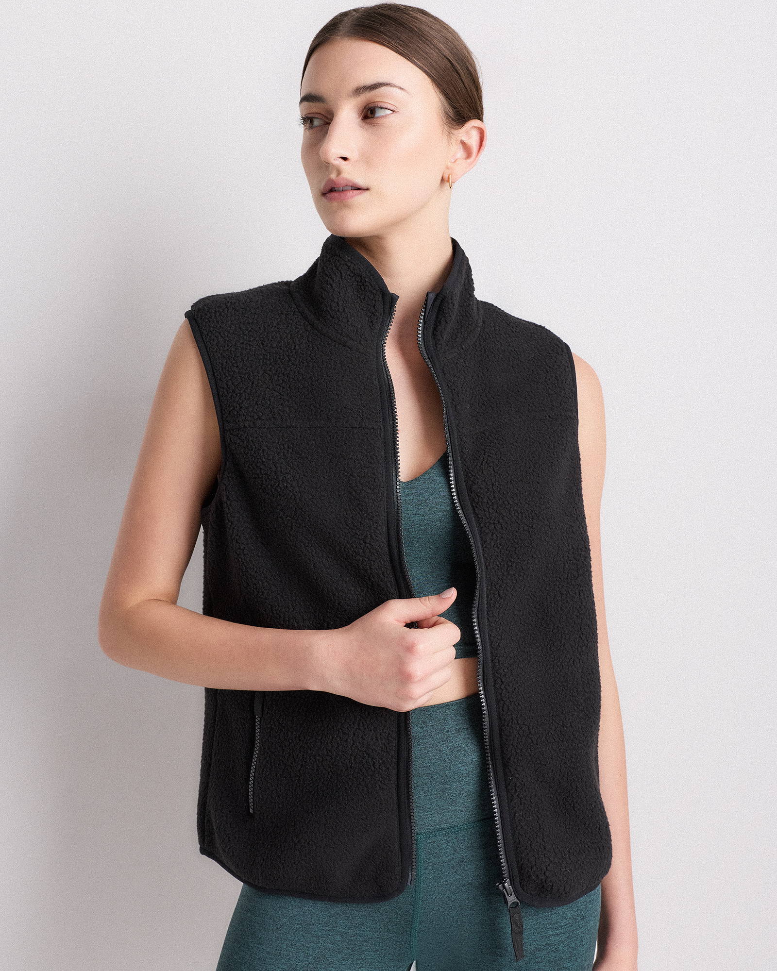 Black Sherpa Full-Zip Vest