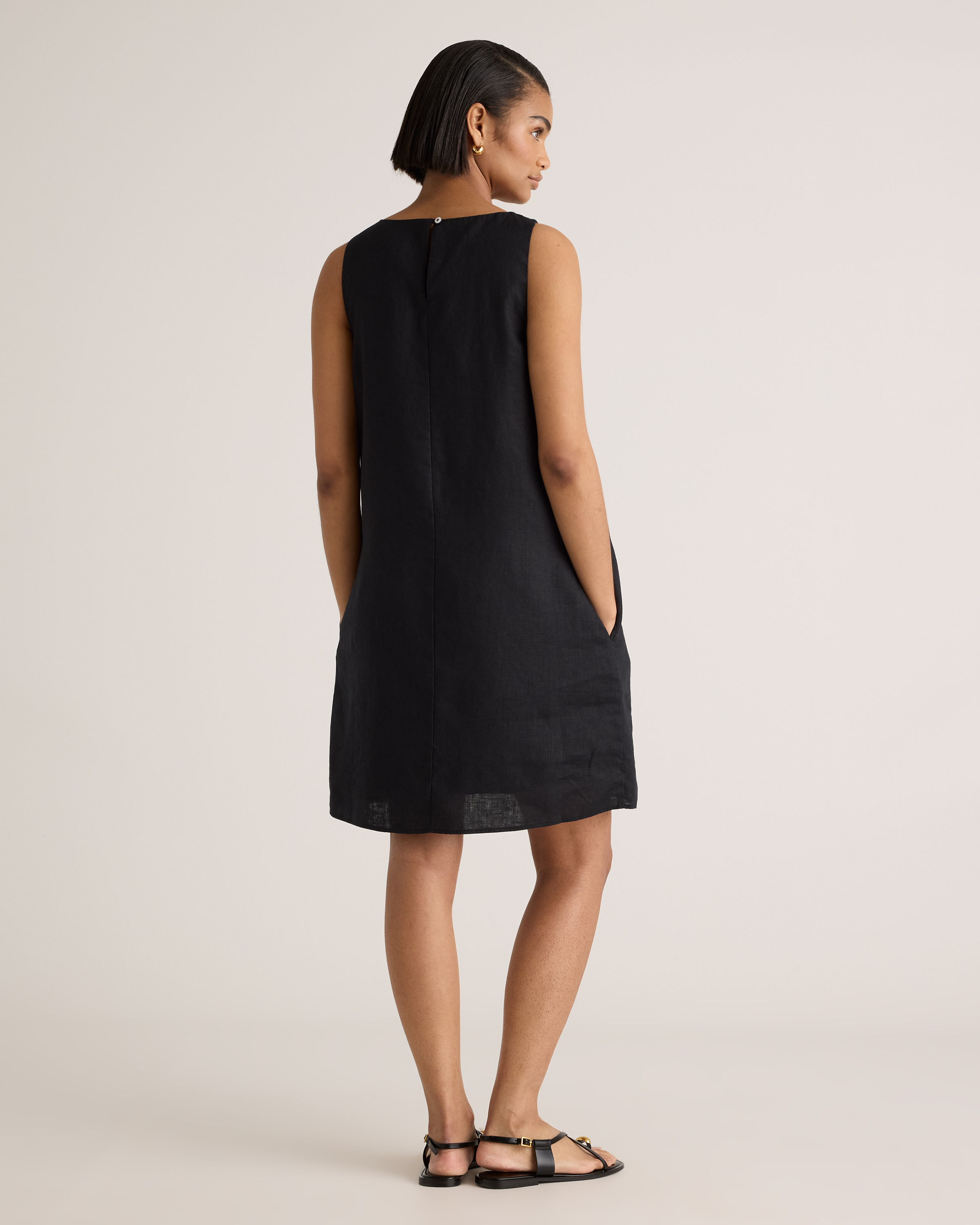 Quince Women's Black Mini Dress - 100% European Linen Tank Top Style, Size Medium - Sustainable, Breathable Summer Fashion