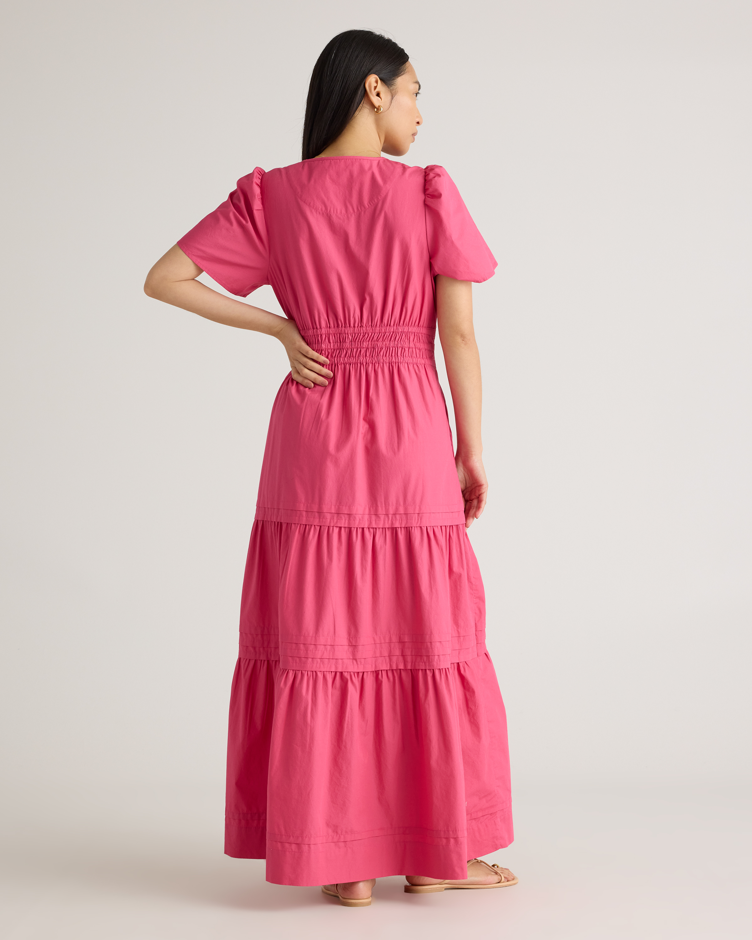 100% Organic Cotton Tiered Maxi Dress in Lipstick Pink