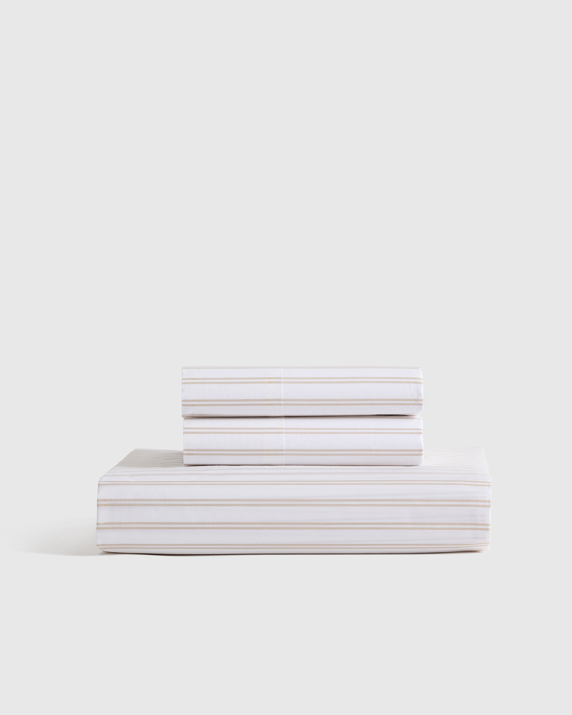 White/Toffee Organic Crisp Percale Double Stripe Fitted Sheet Set