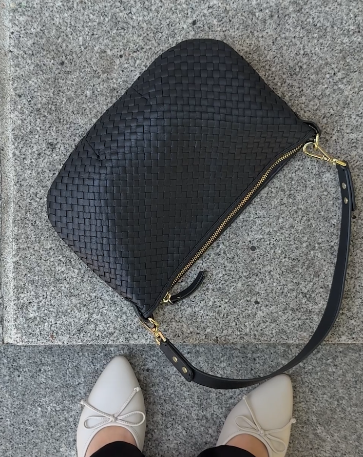 Italian Handwoven Leather Mini Shoulder Bag - PDP Video Thumbnail (Black, 4x5)