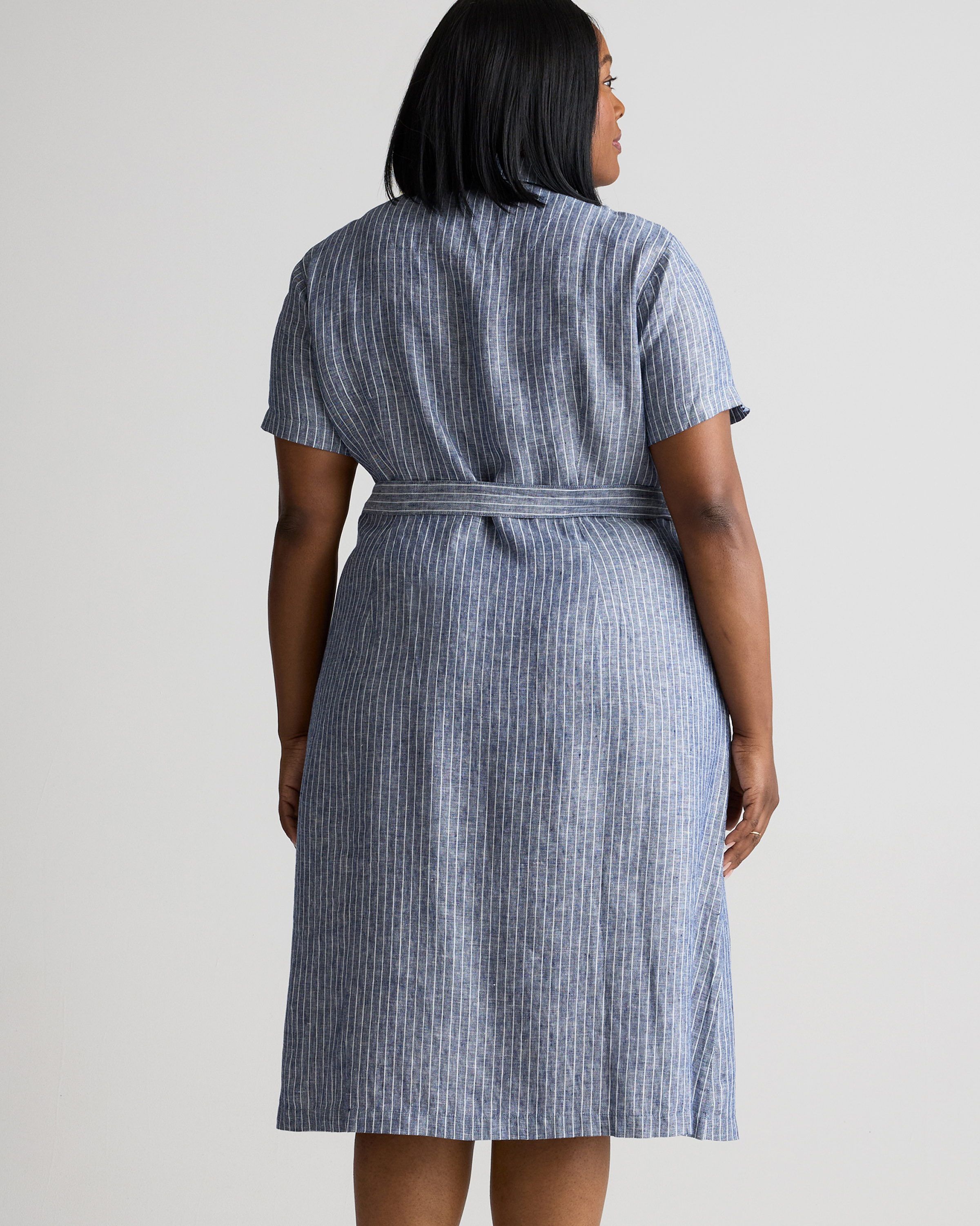 Women's 100% European Linen Button Front Dress in Chambray Stripe, Size 2X by Quince