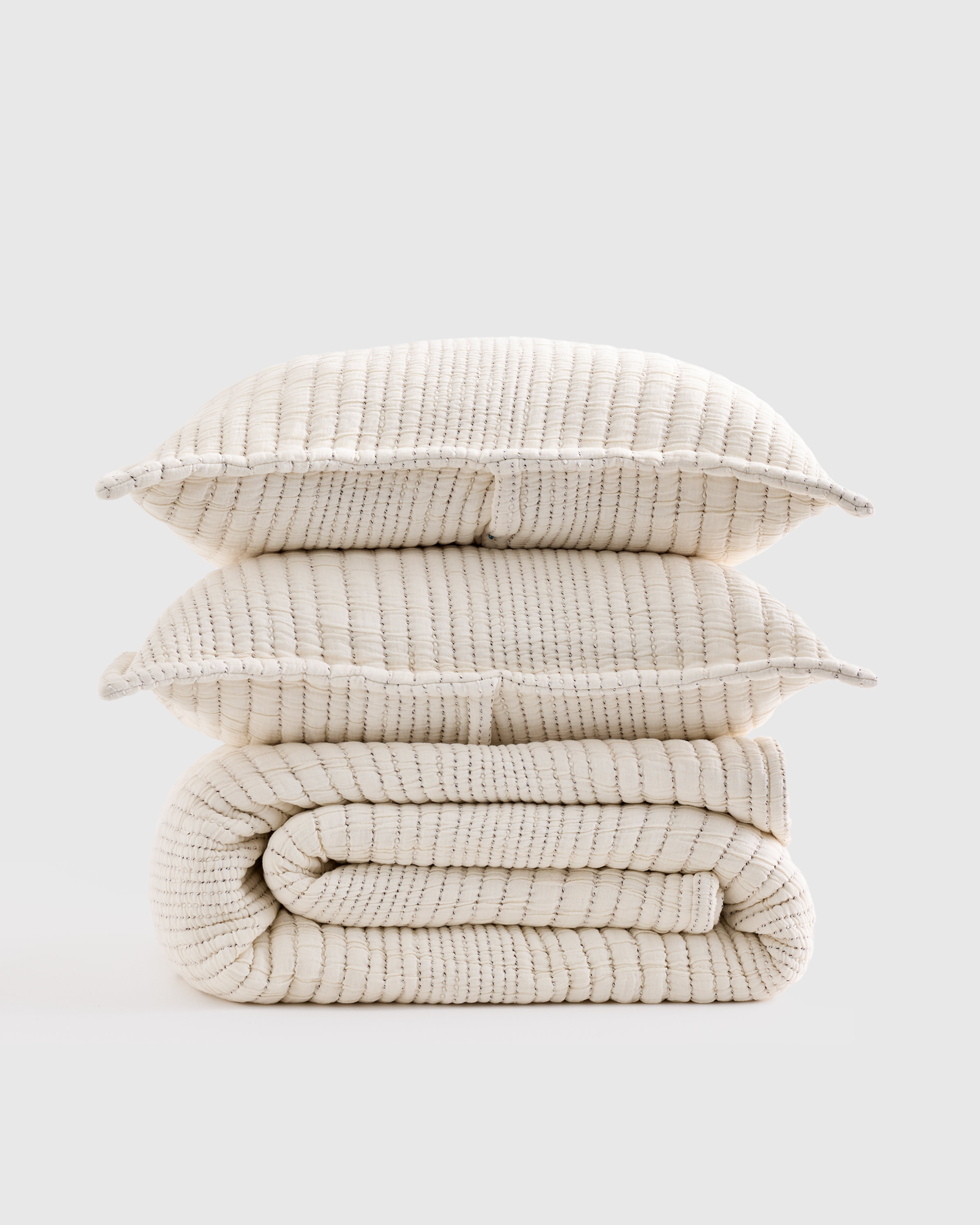 Organic Cotton Channel Stitch Coverlet Set, King/Cal King, Undyed