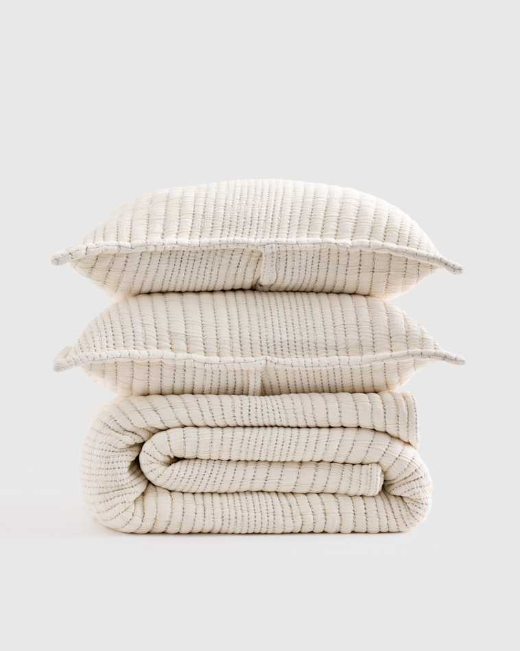 Undyed Organic Cotton Channel Stitch Coverlet Set
