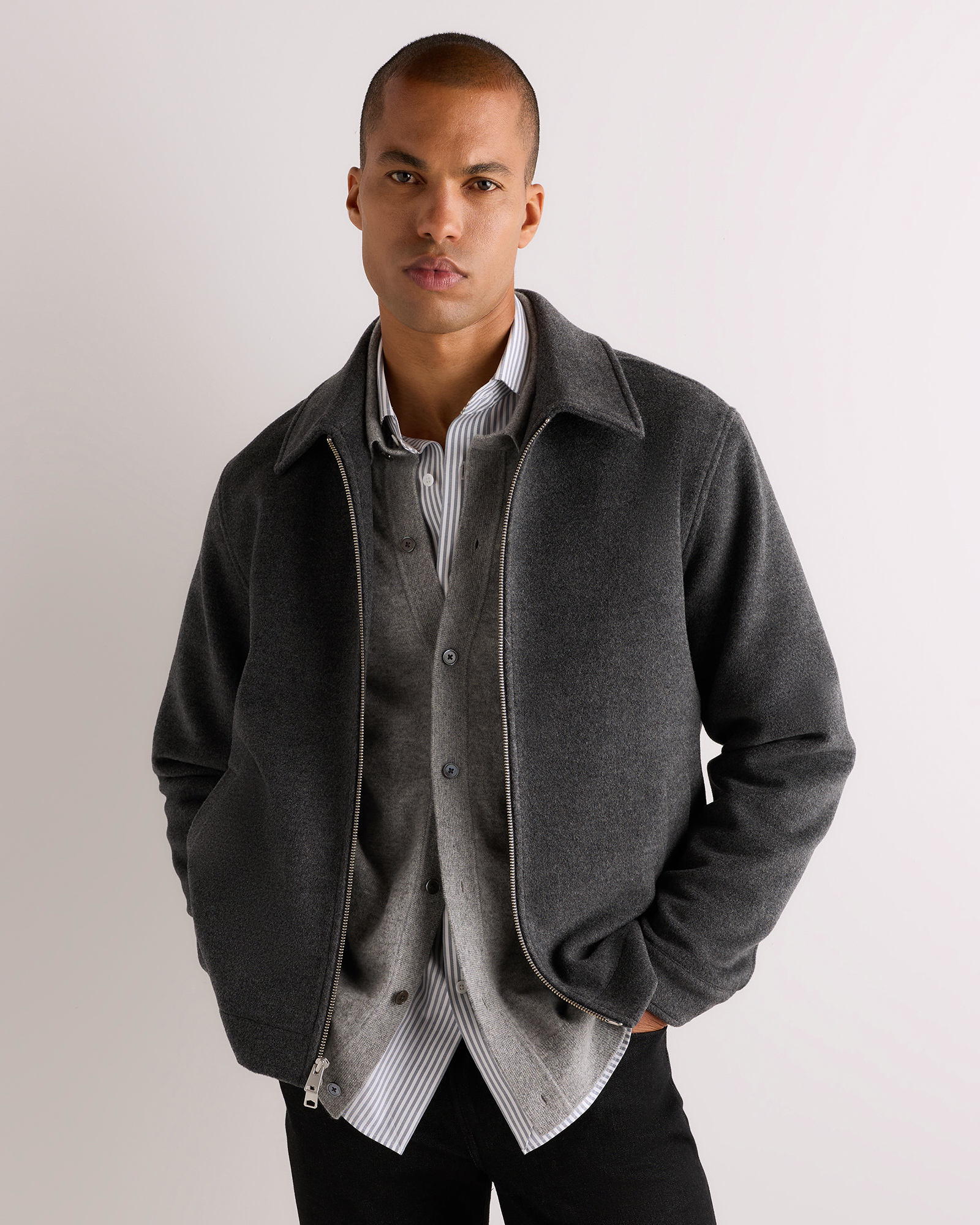 Heather Charcoal Wool Cashmere Harrington Jacket