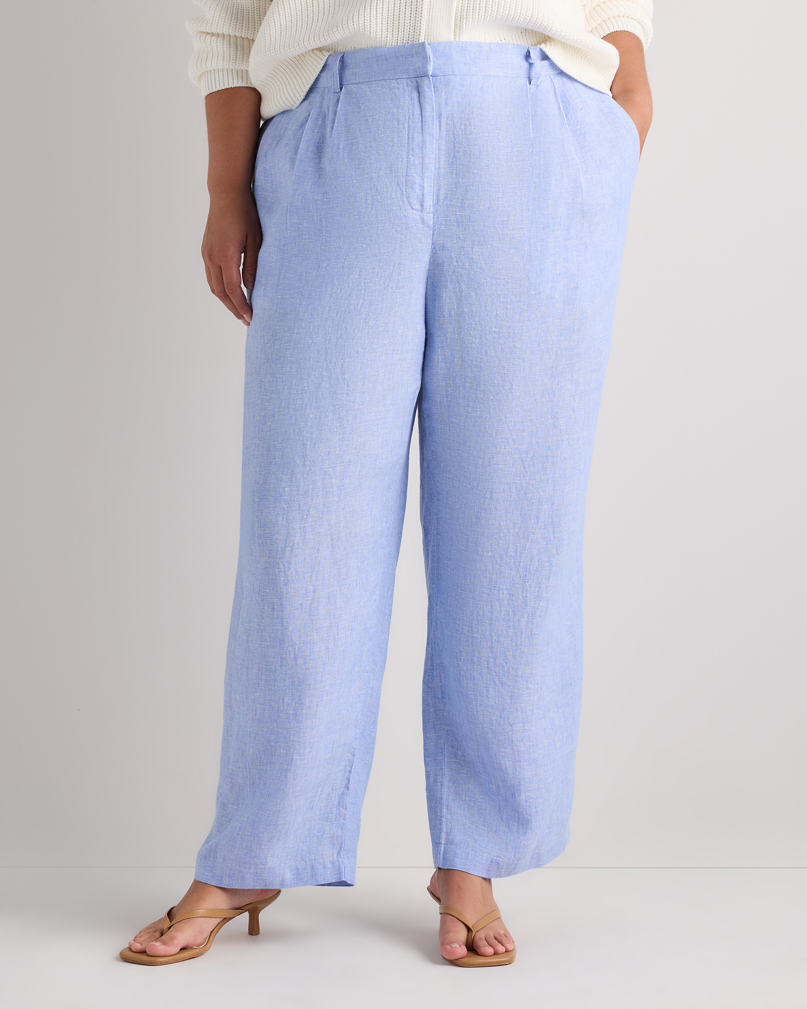 French Blue 100% European Linen Pleated Trouser