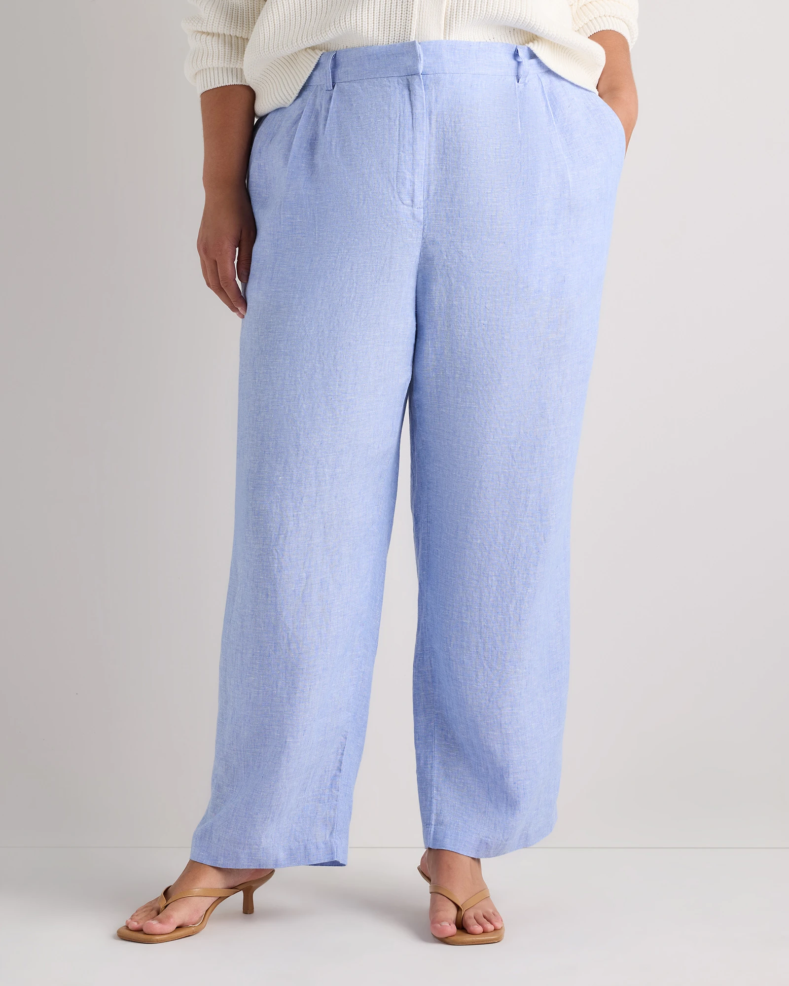 100% European Linen Pleated Trouser - Plus Size
