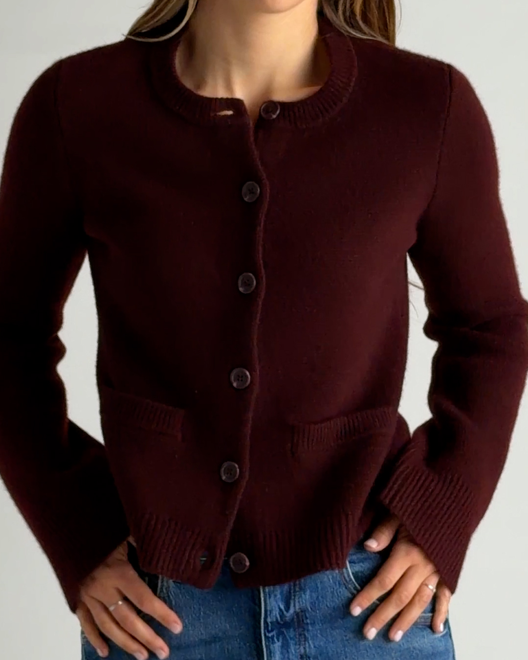 Mongolian Cashmere Structured Cardigan in Rich Burgundy