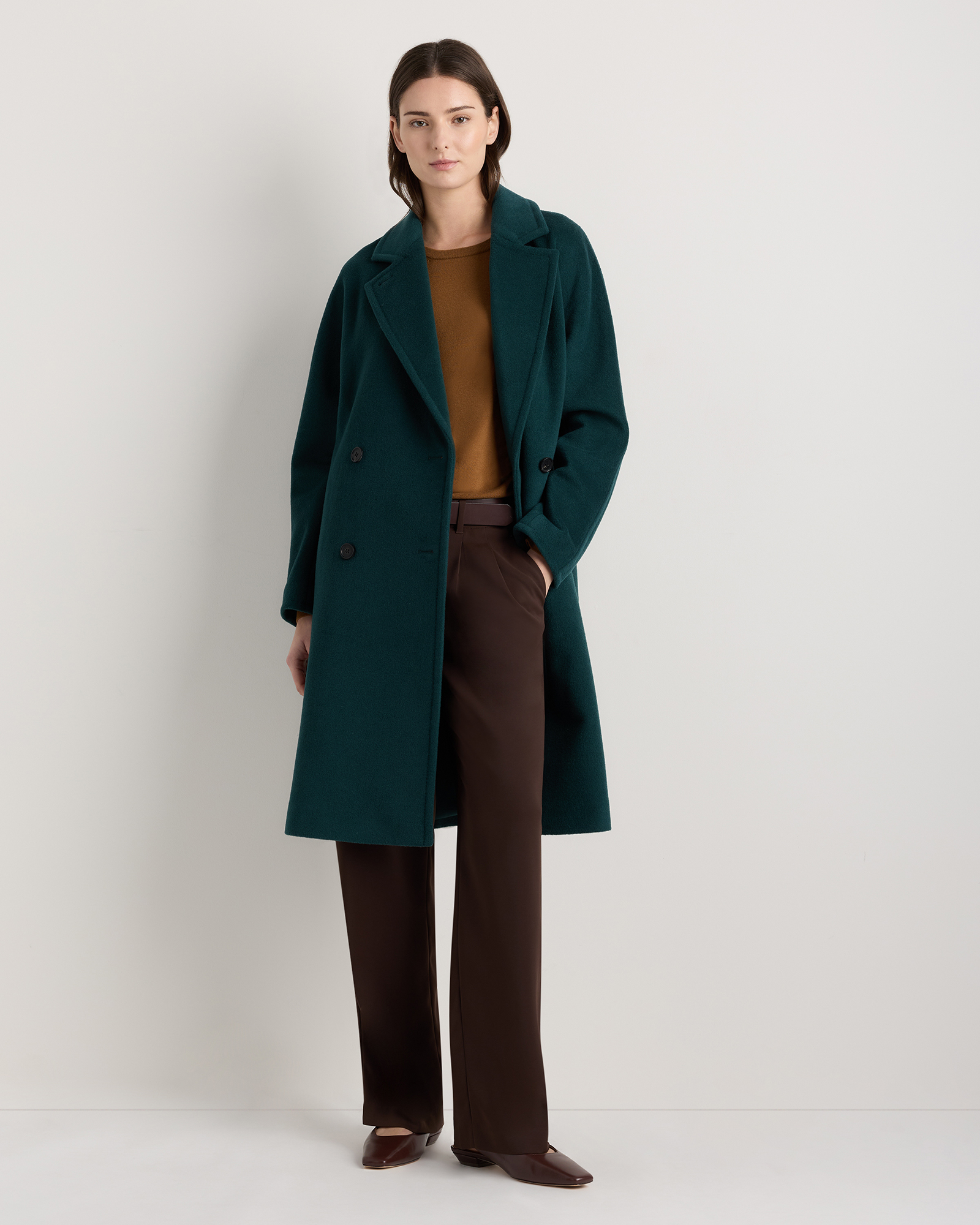 Nocturnal Green Wool Cashmere Double-Breasted Slouch Coat