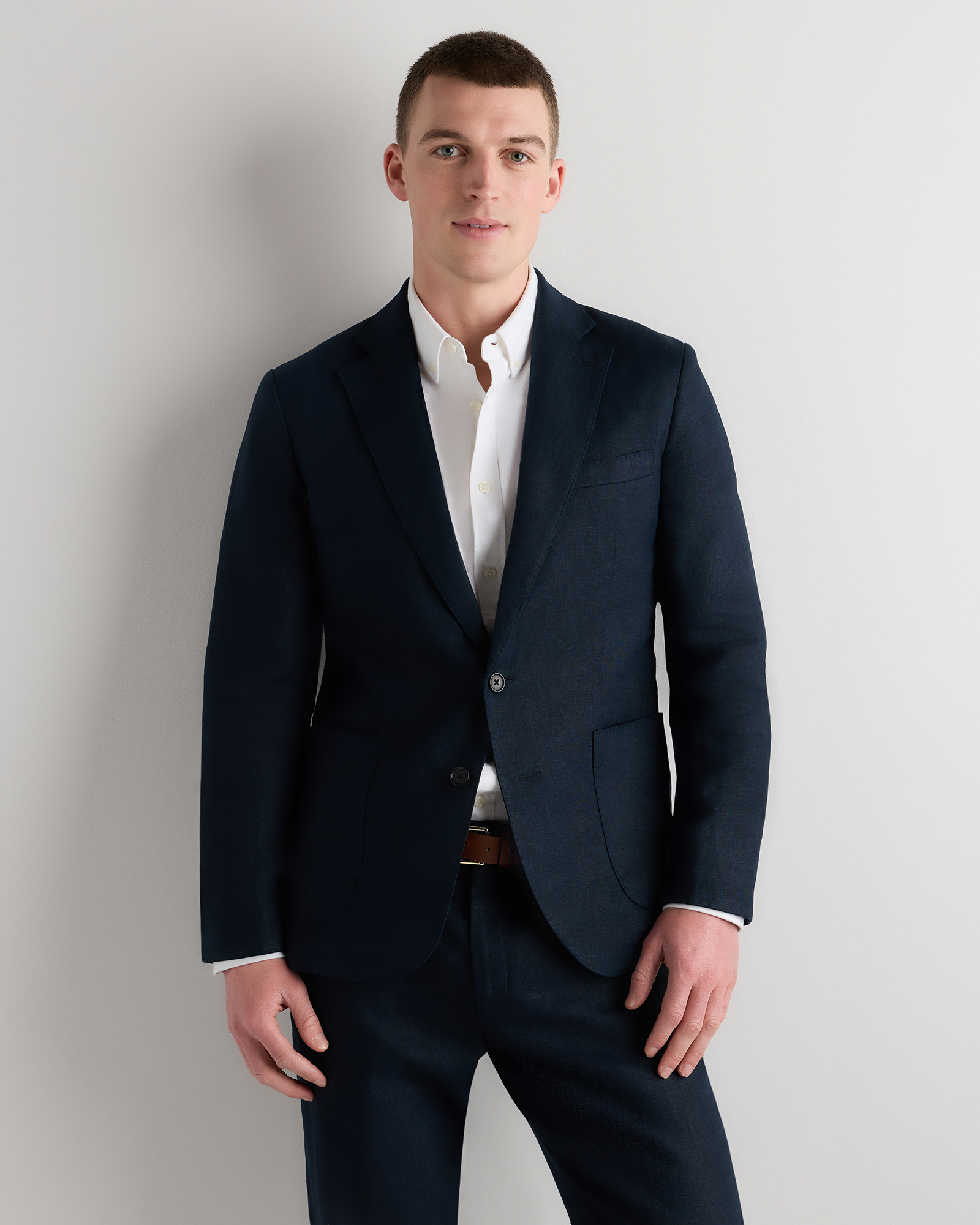 Deep Navy 100% European Linen Tailored Blazer