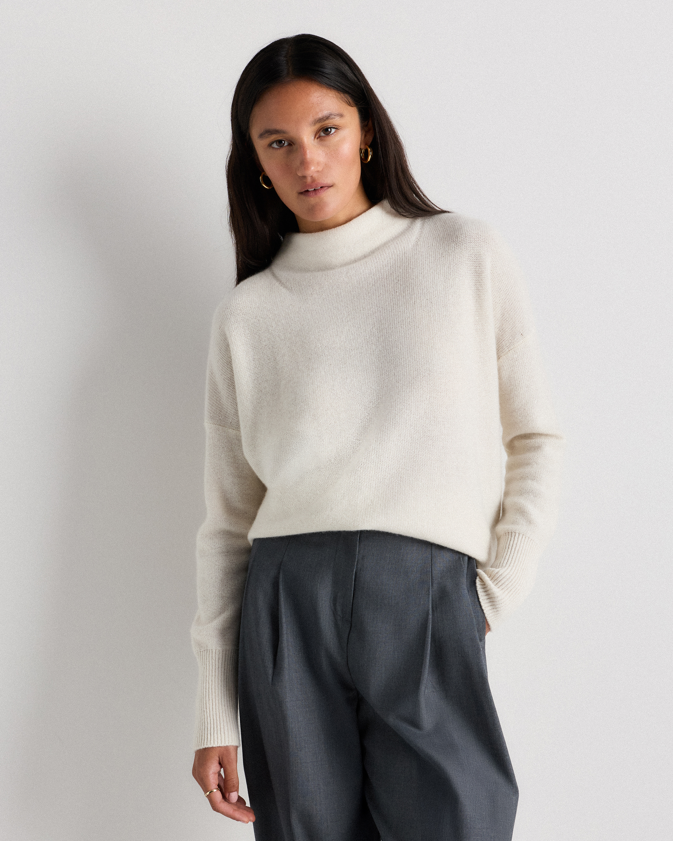 Ivory Mongolian Cashmere Funnel Neck Sweater