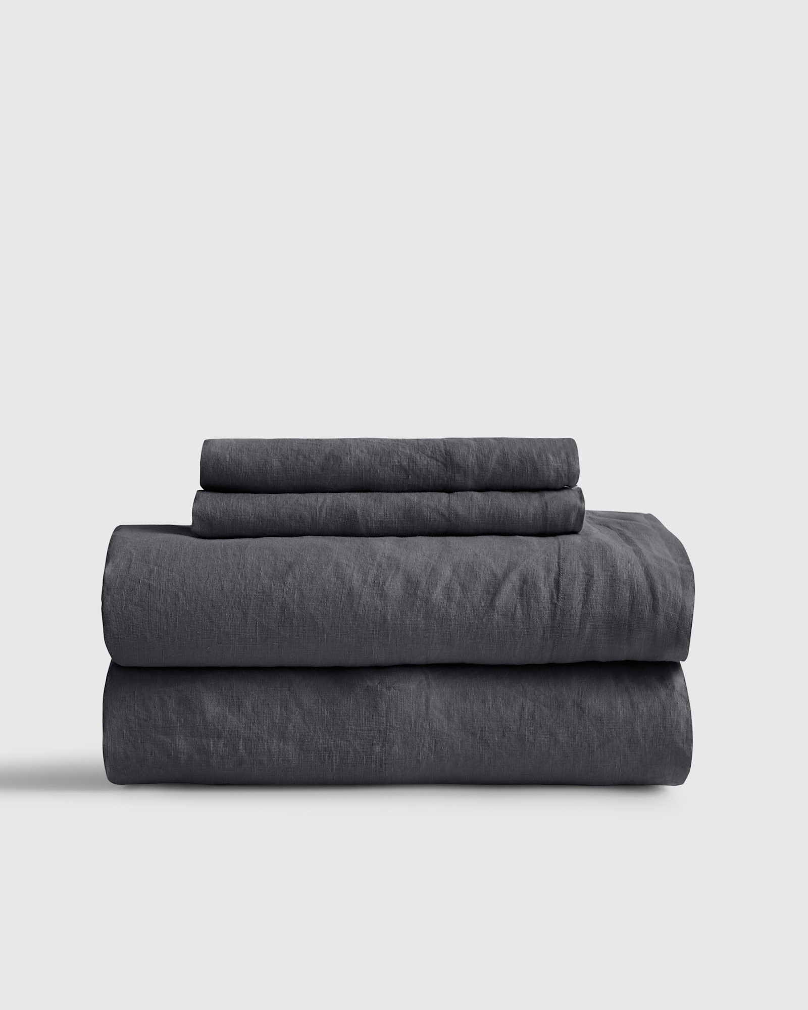 European Linen Sheet Set - With Flat Sheet, Charcoal