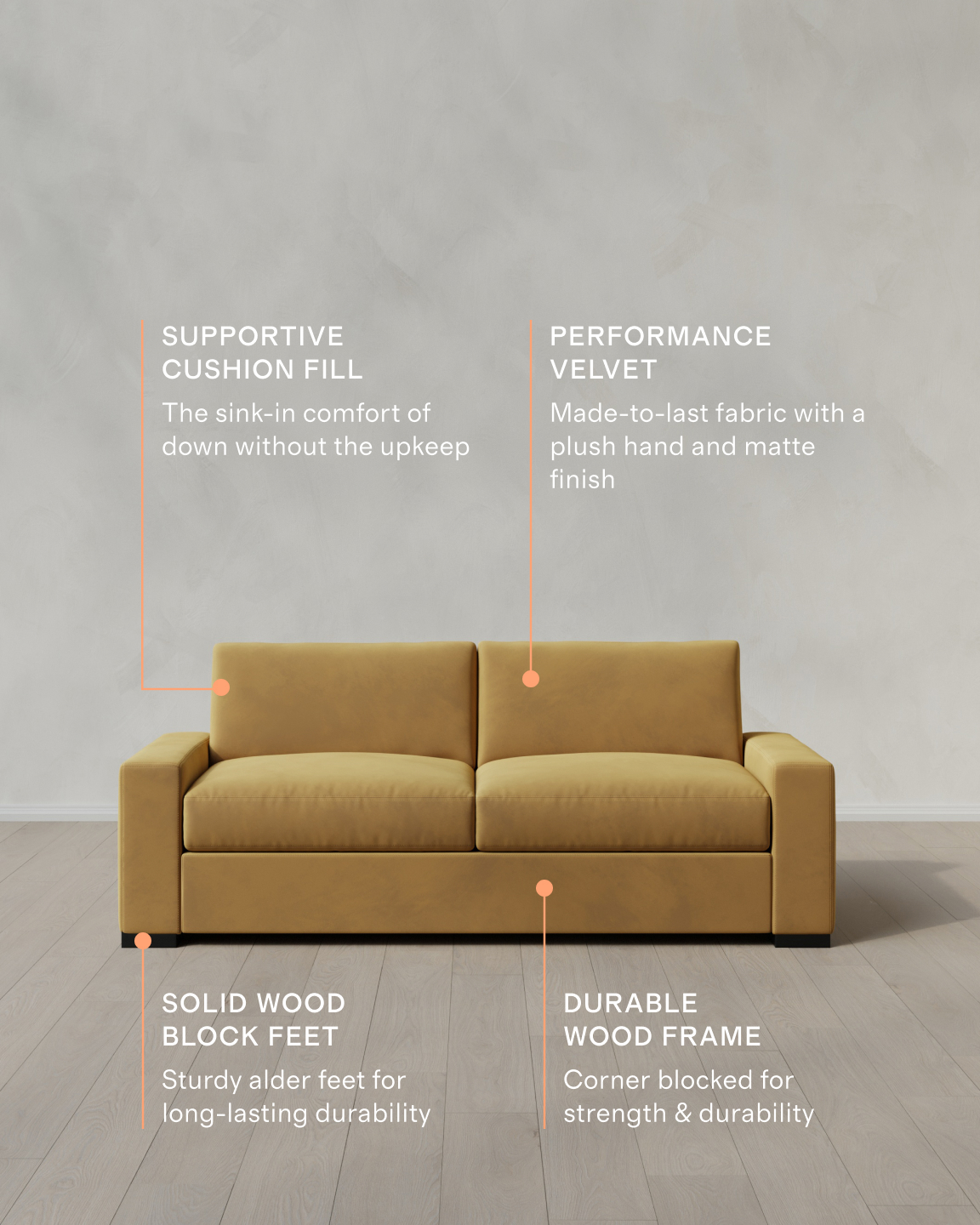 Stillman Performance Velvet Sofa in Caramel