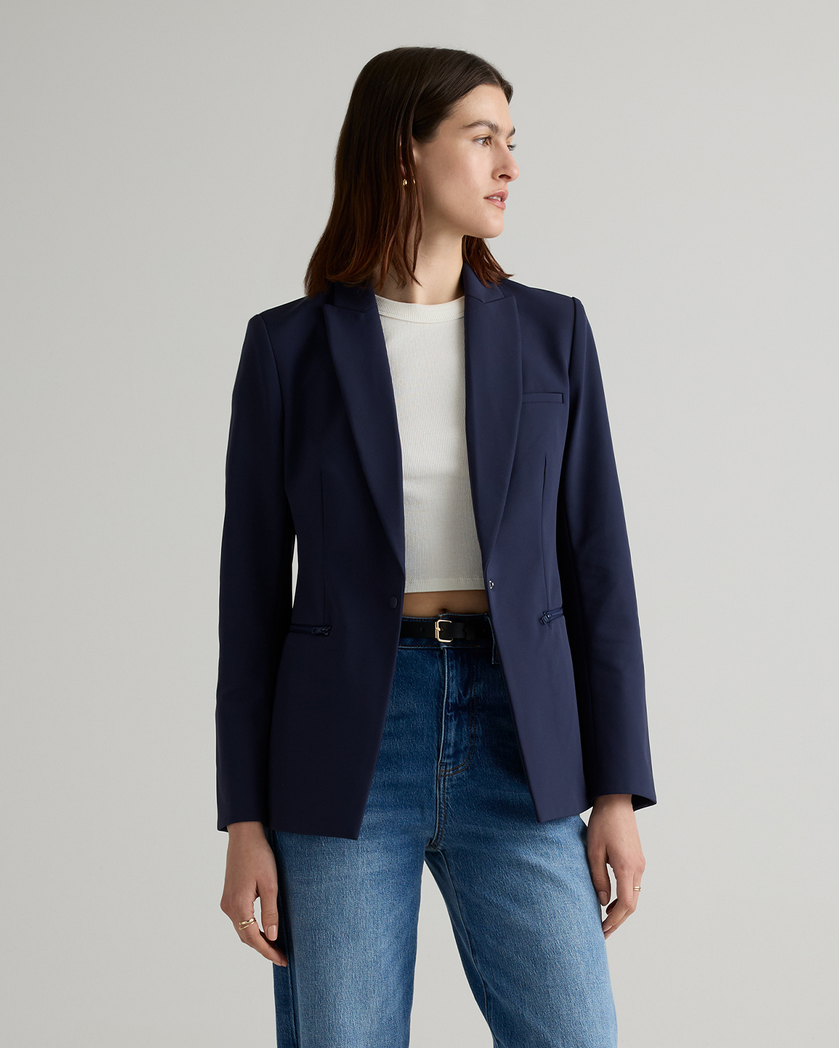 Deep Navy Scuba Single-Breasted Convertible Blazer