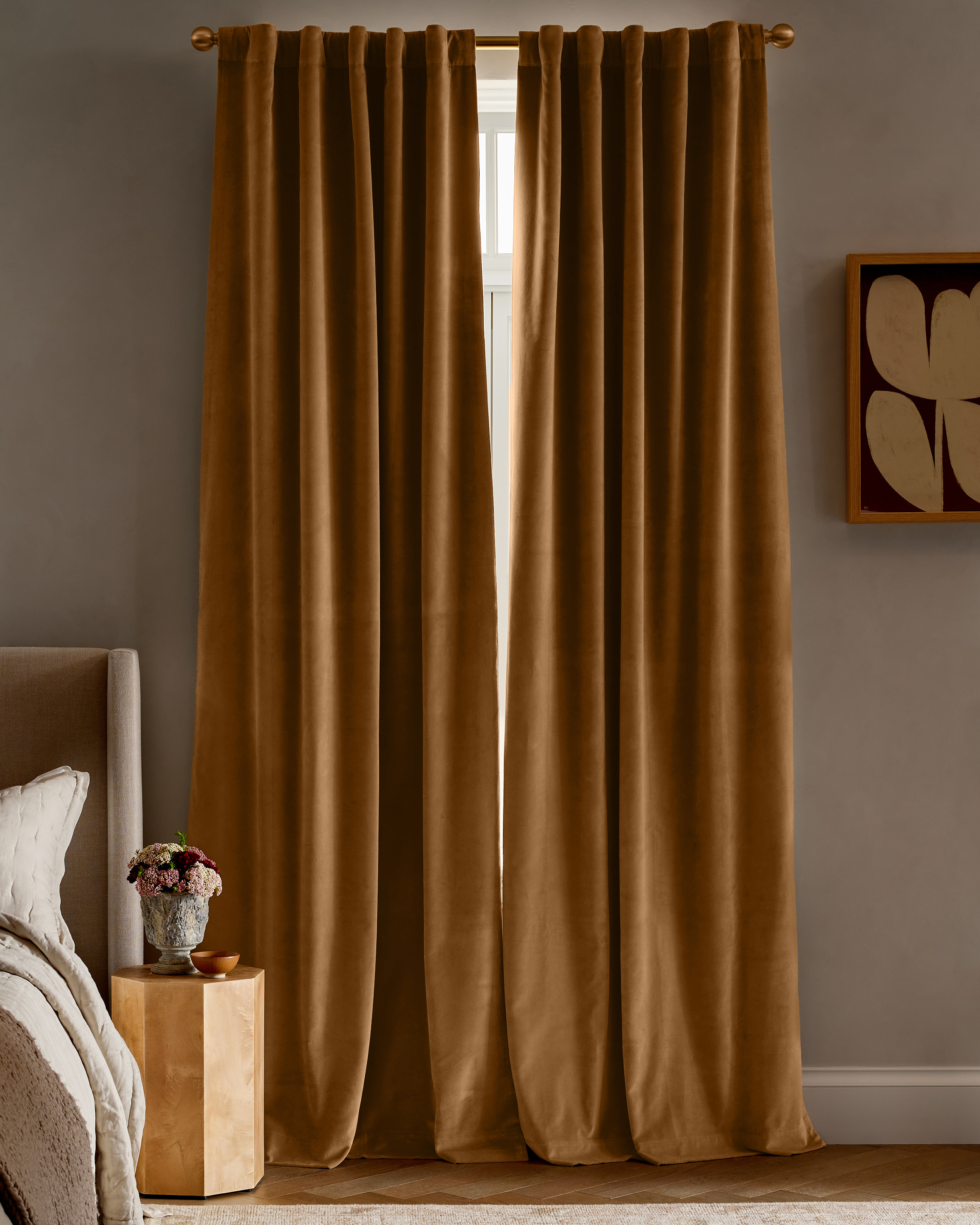 Camel Cotton Velvet Room Darkening Curtain