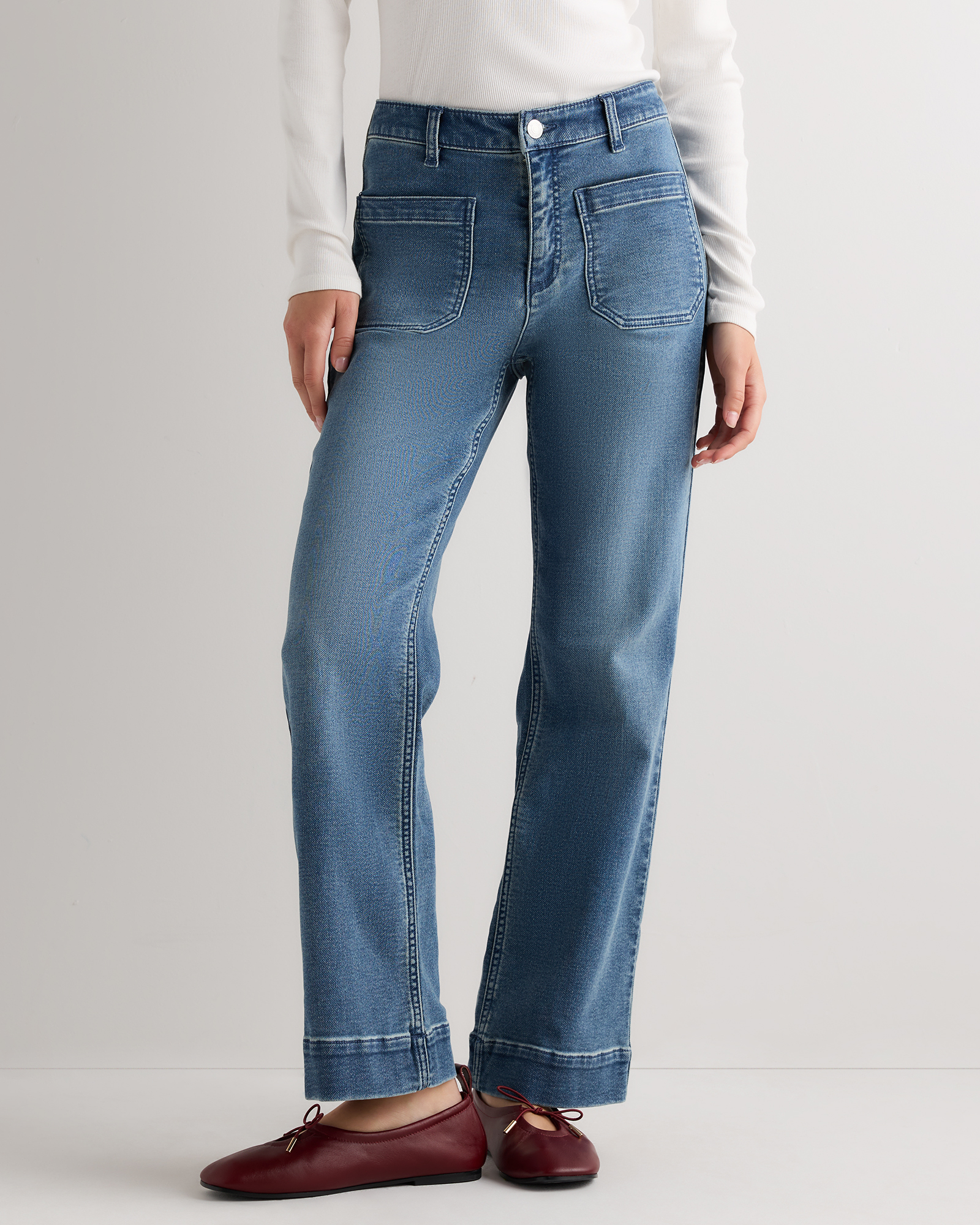 River Blue French Terry Wide Leg Pants
