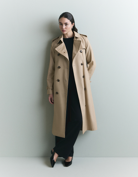 Light Khaki Comfort Stretch Long Trench Coat