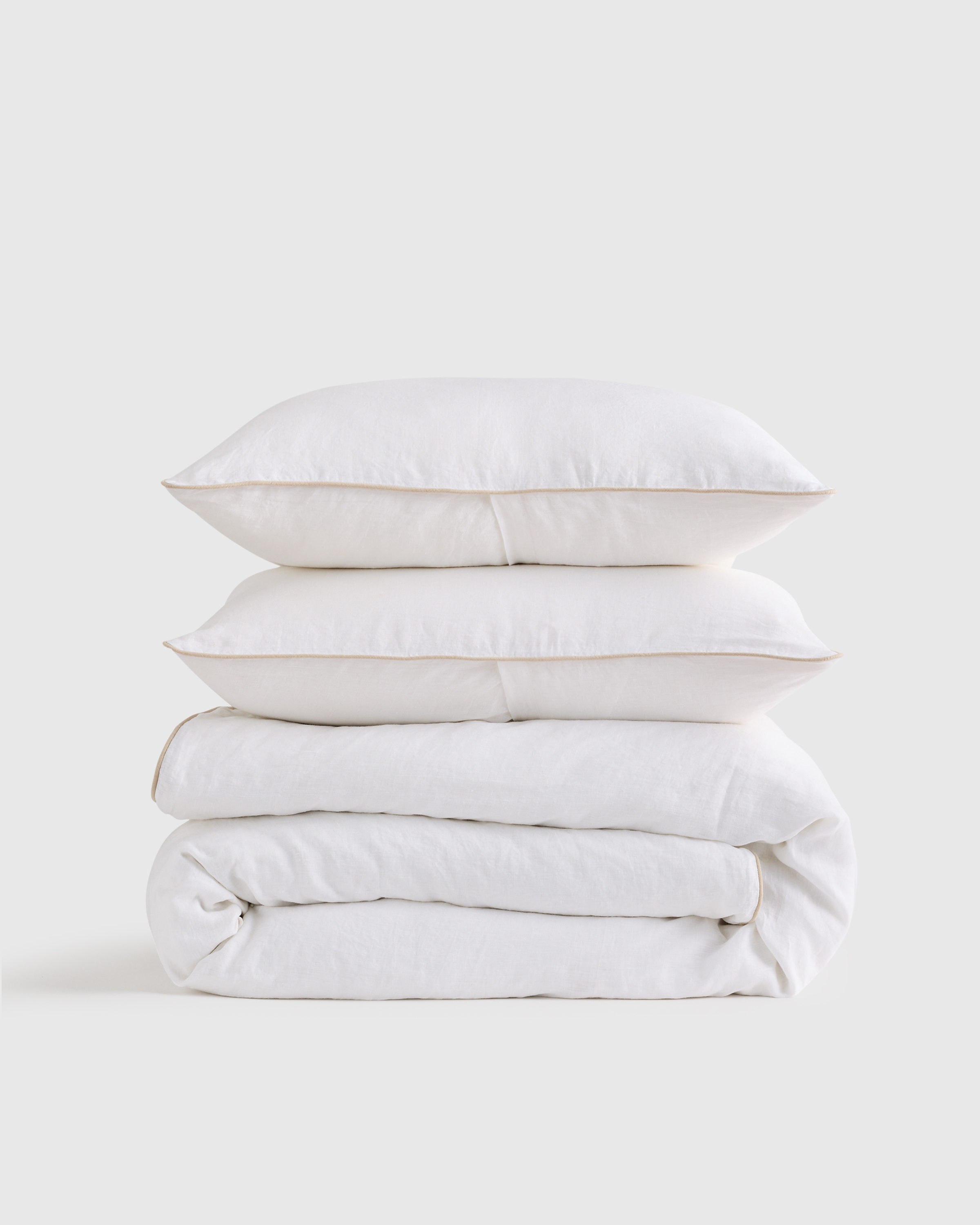White/Toffee European Linen Piped Duvet Cover Set 
