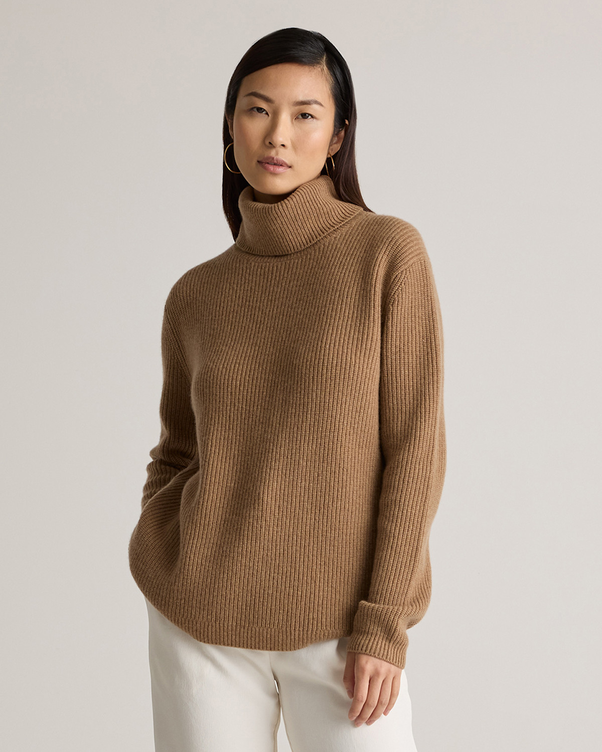 Quince Mongolian Cashmere Fisherman Turtleneck Sweater in Black