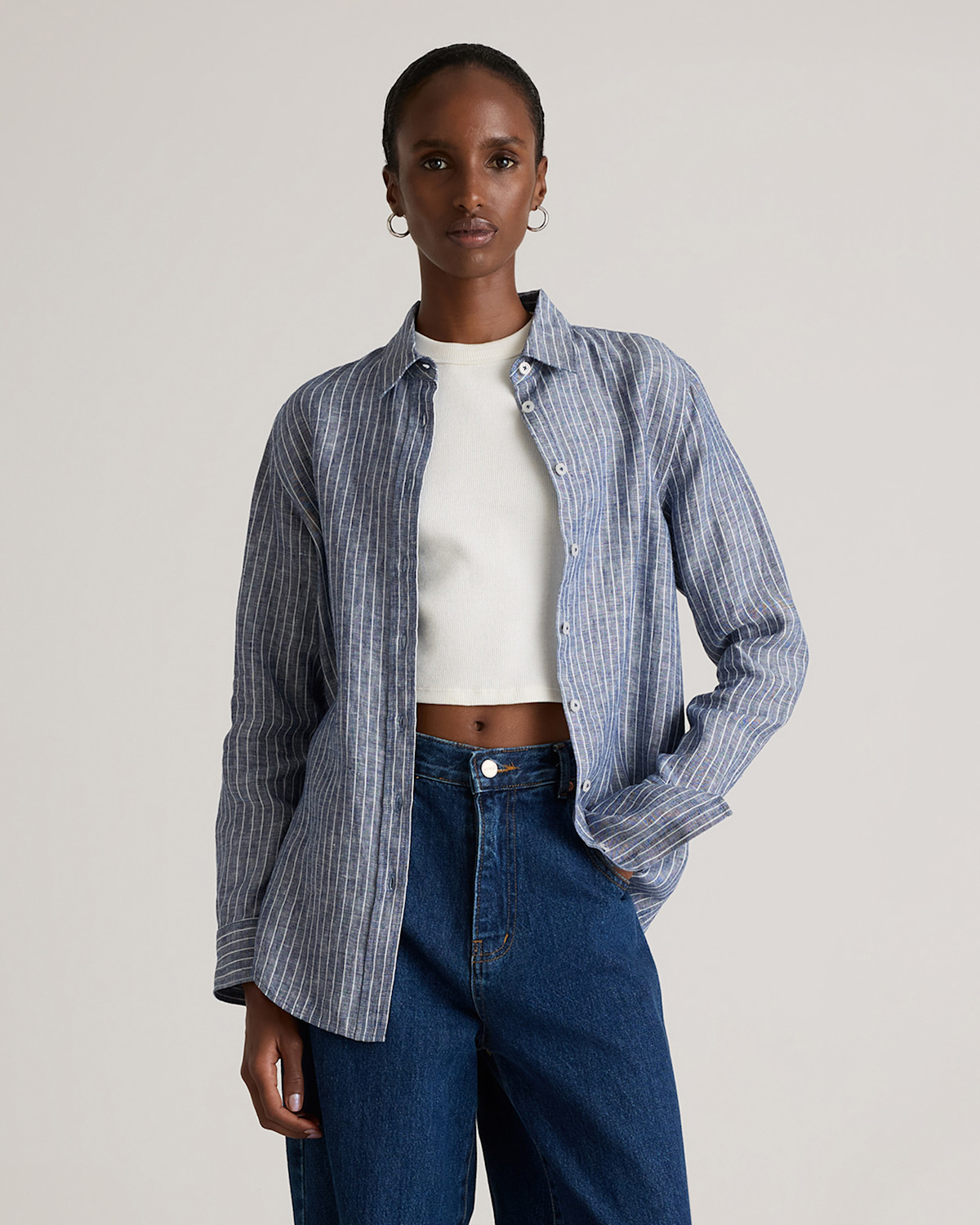 100% European Linen Shirt | Quince in Chambray Stripe