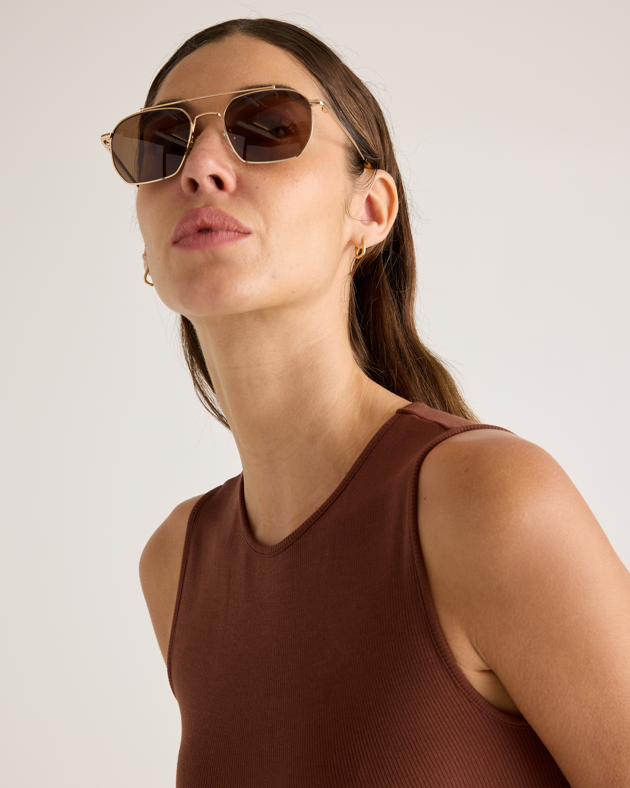 Tencel Rib Knit Tank Midi Dress in Brown