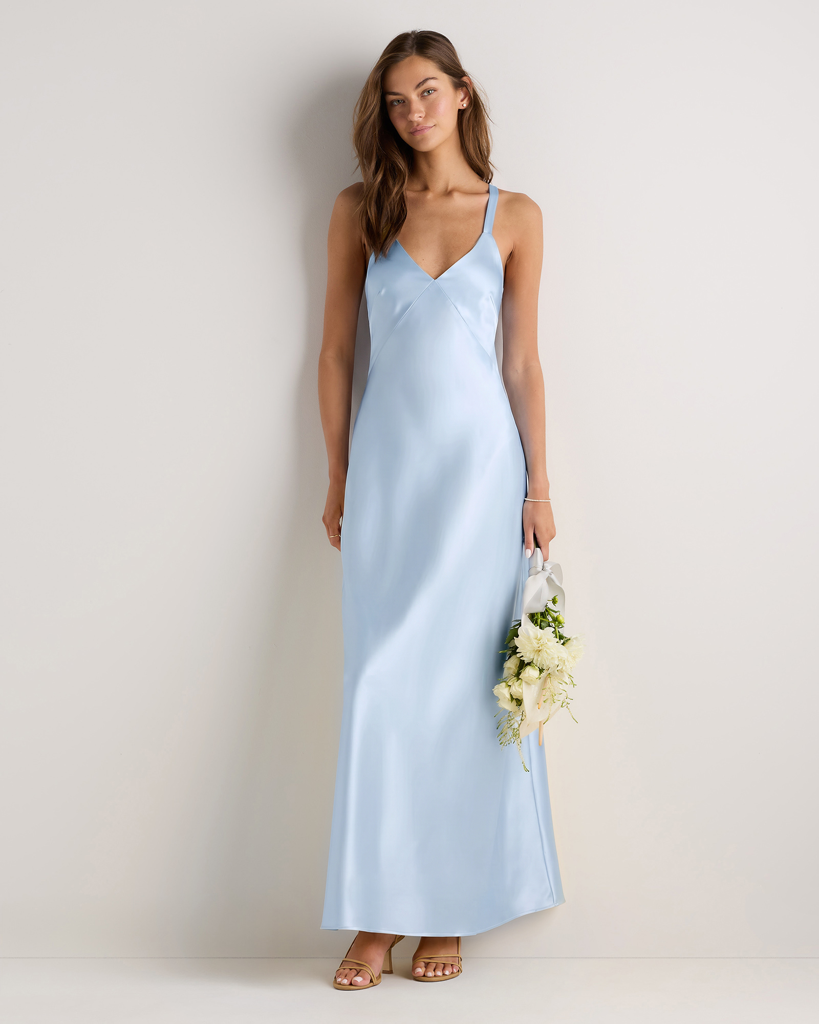 Mist Blue Bianca Stretch Satin Dress