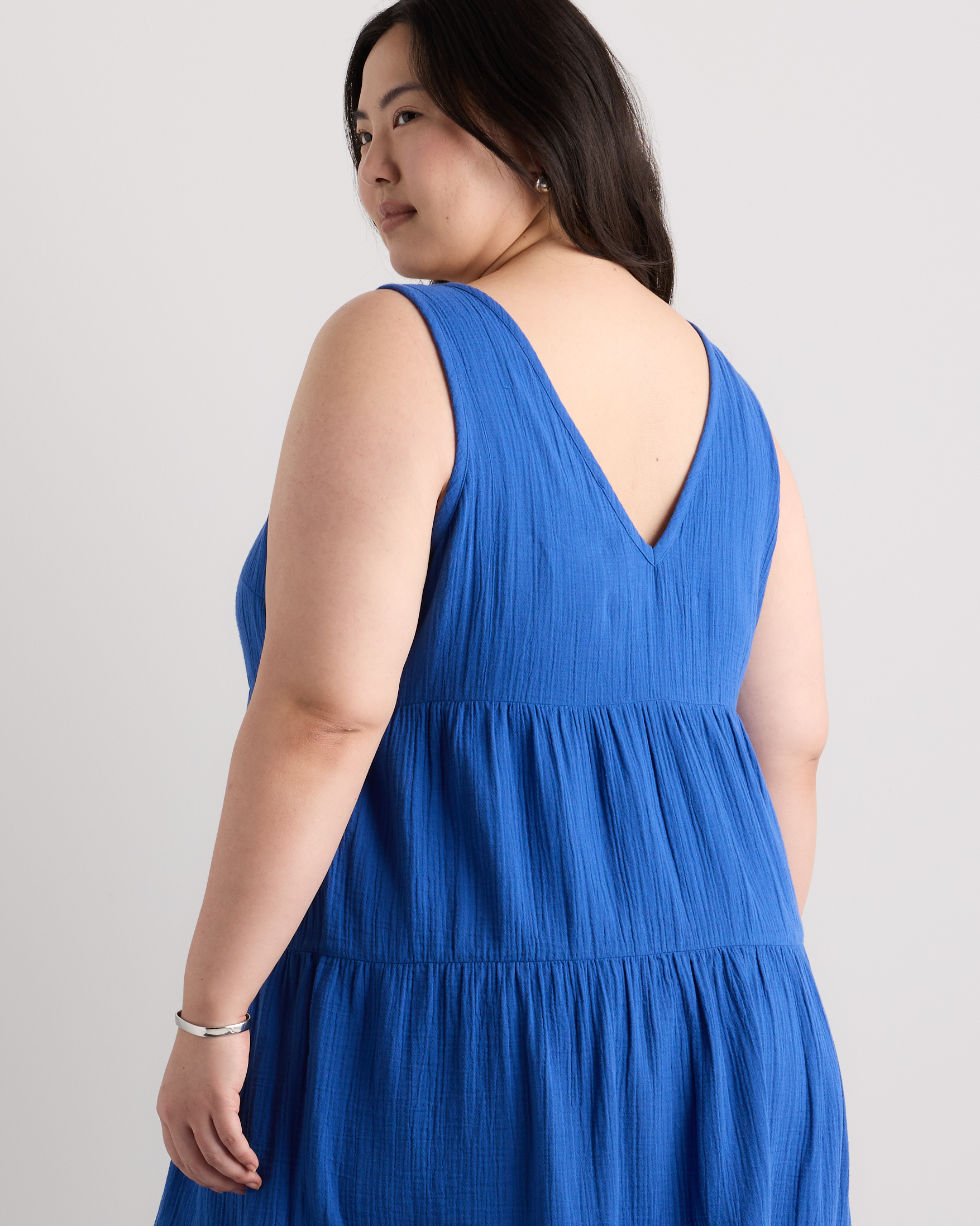 Extended Sizes 100% Organic Cotton Gauze Tiered Maxi Dress - Plus Size in  Orchid Blue