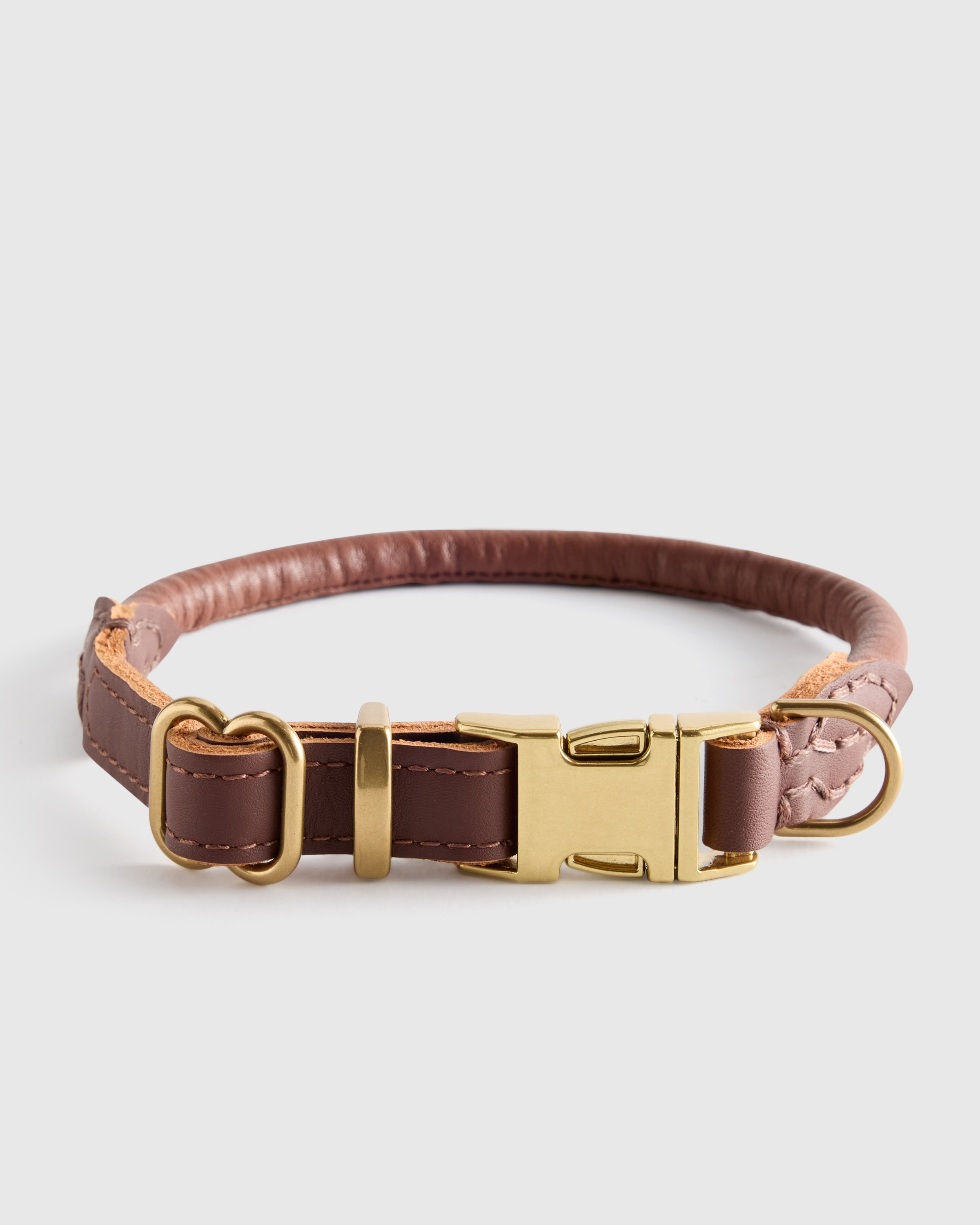 Brown Rolled Italian Leather Dog Collar