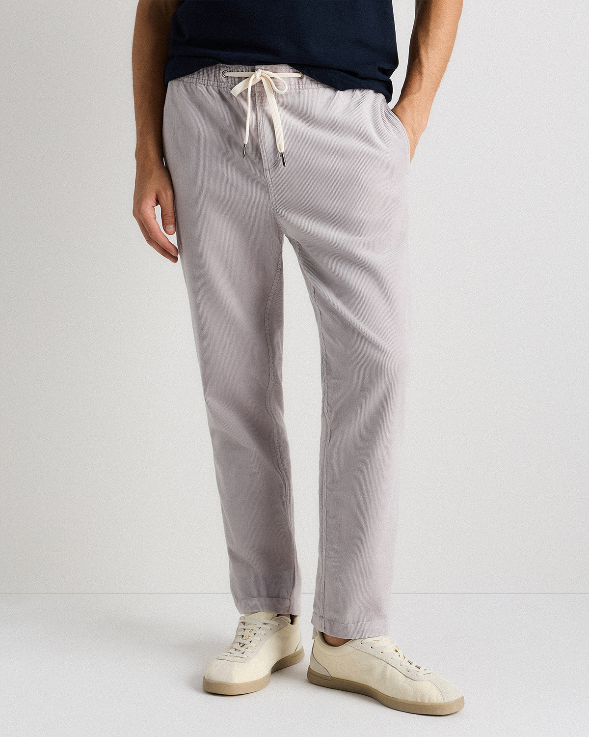 Granite Grey Organic Stretch Corduroy Drawstring Trousers