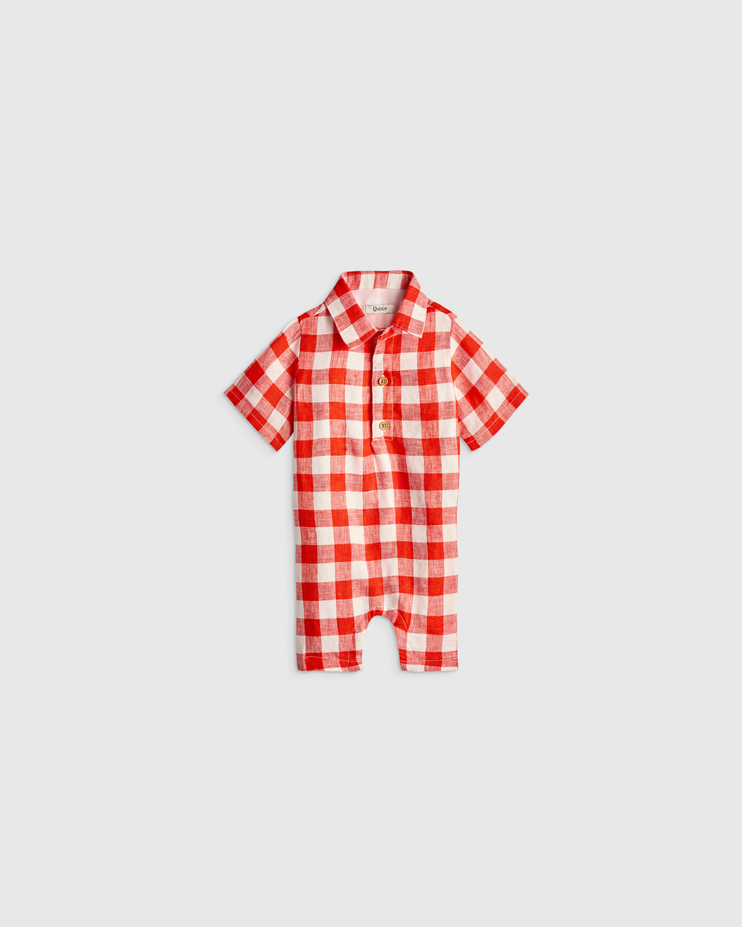 Picnic Gingham 100% Linen Button Front Romper