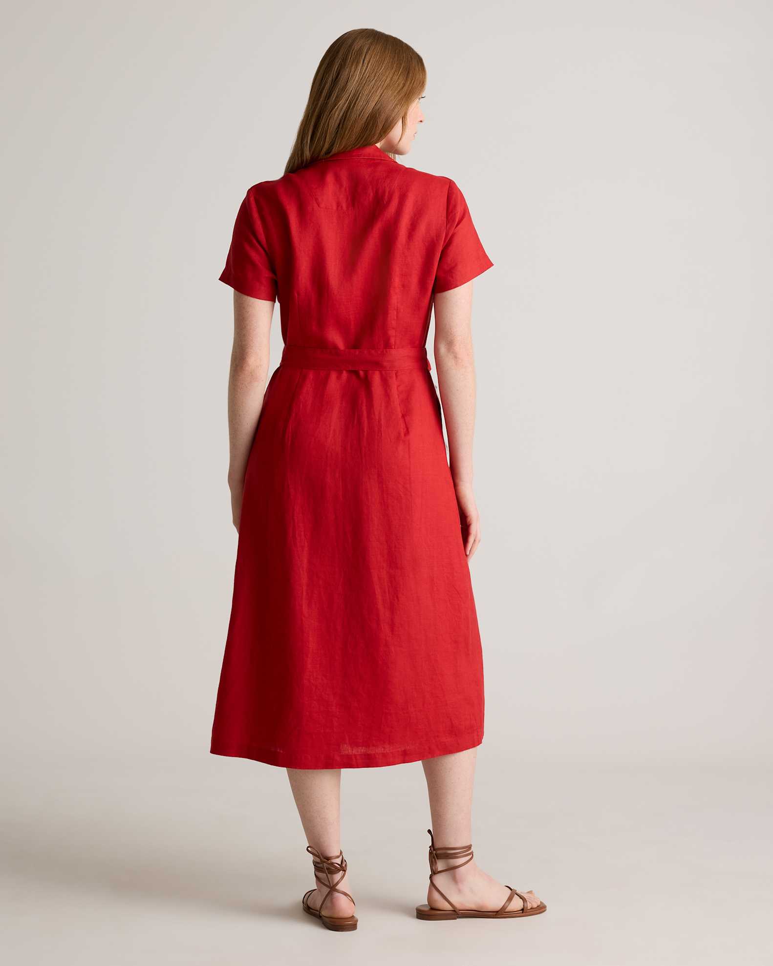 red linen button down dress Linen Button Down Dress LAURA In Raspberry L / Mustard