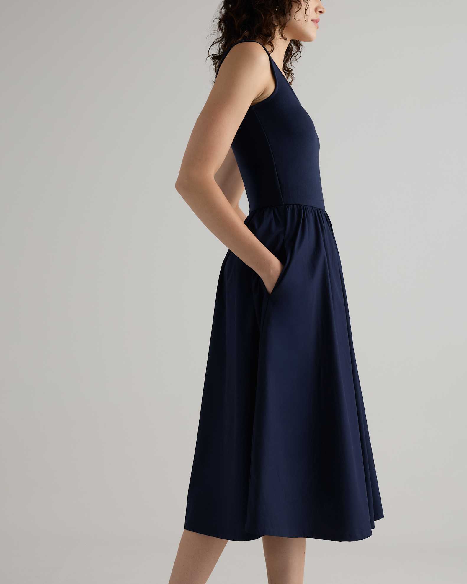 Women's Cotton Mixed Media Tank Top Dress in Navy, Size Medium, Cotton/Modal by Quince Women's Cotton Mixed Media Tank Top Dress in Navy, Size Medium, Cotton/Modal by Quince