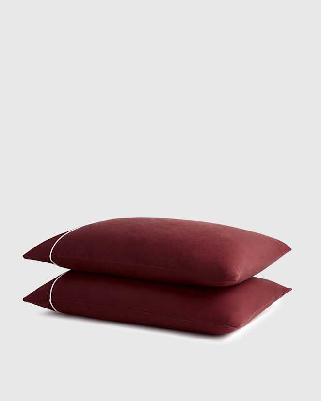 Burgundy/White European Linen Piped Pillowcase Set