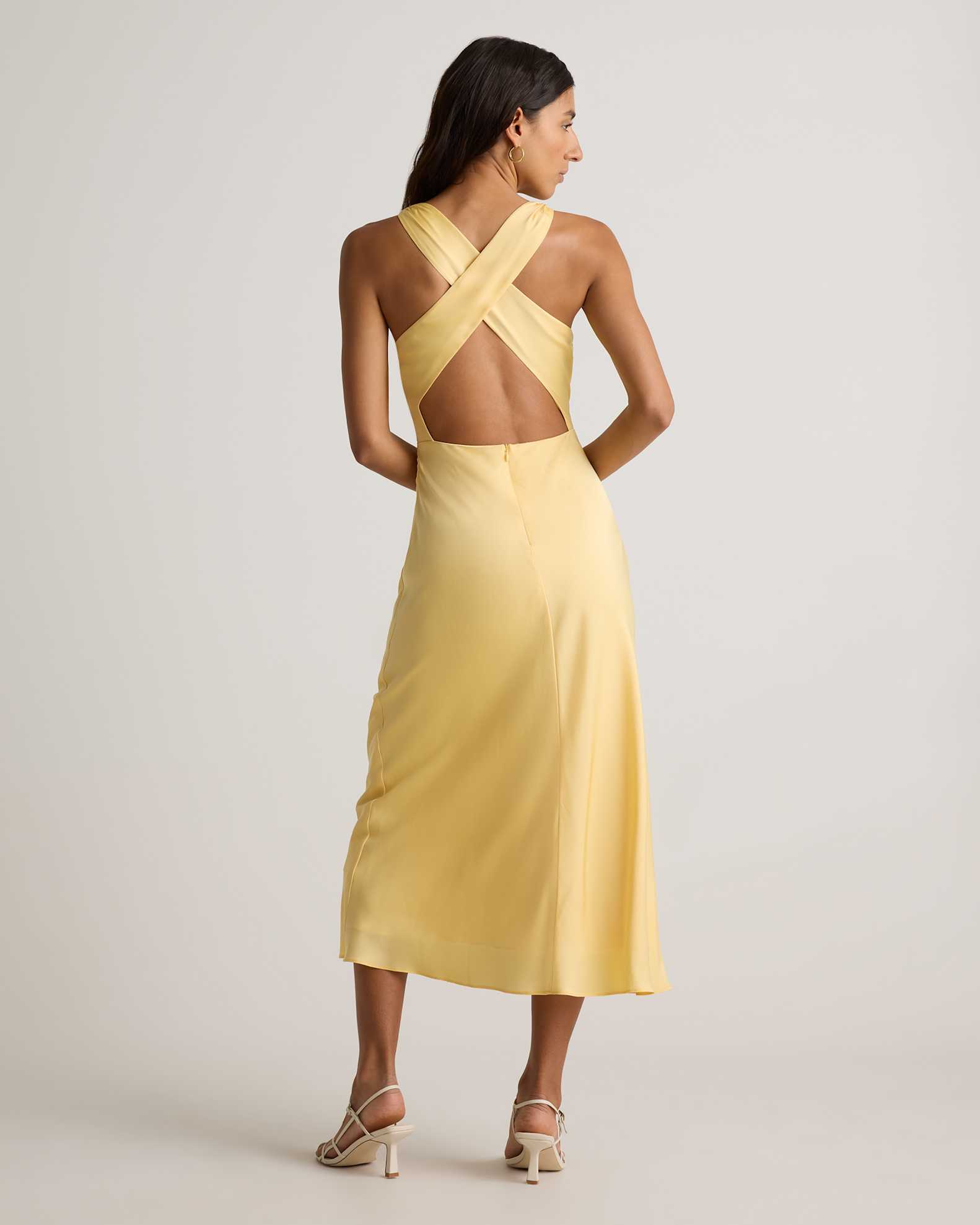 gold silk midi dress Gold Satin Dress - Satin Slip Midi Dress - Backless Midi Dress